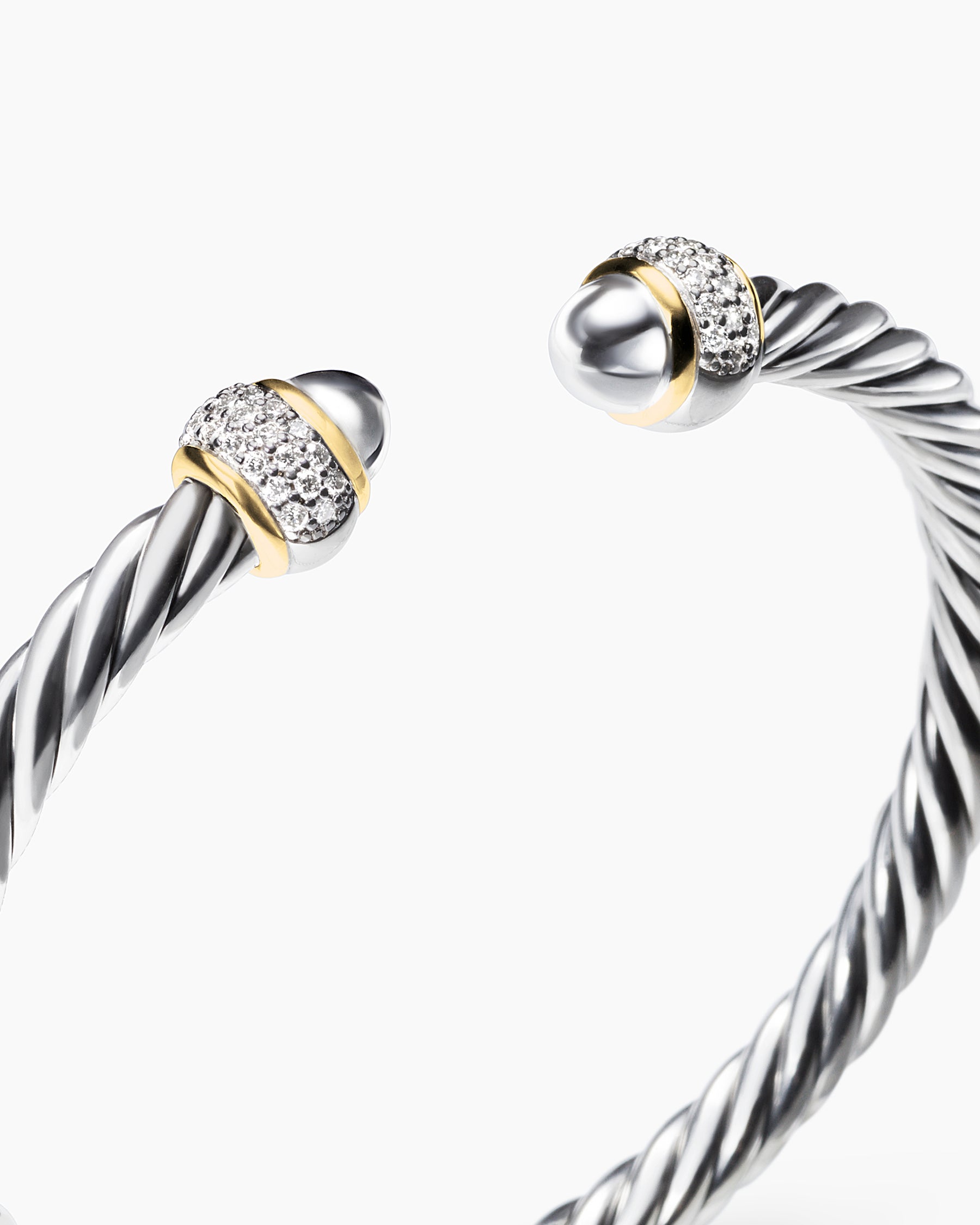 Cable Bracelet in Sterling Silver with 18K Yellow Gold and Diamonds, 5mm - Image 5