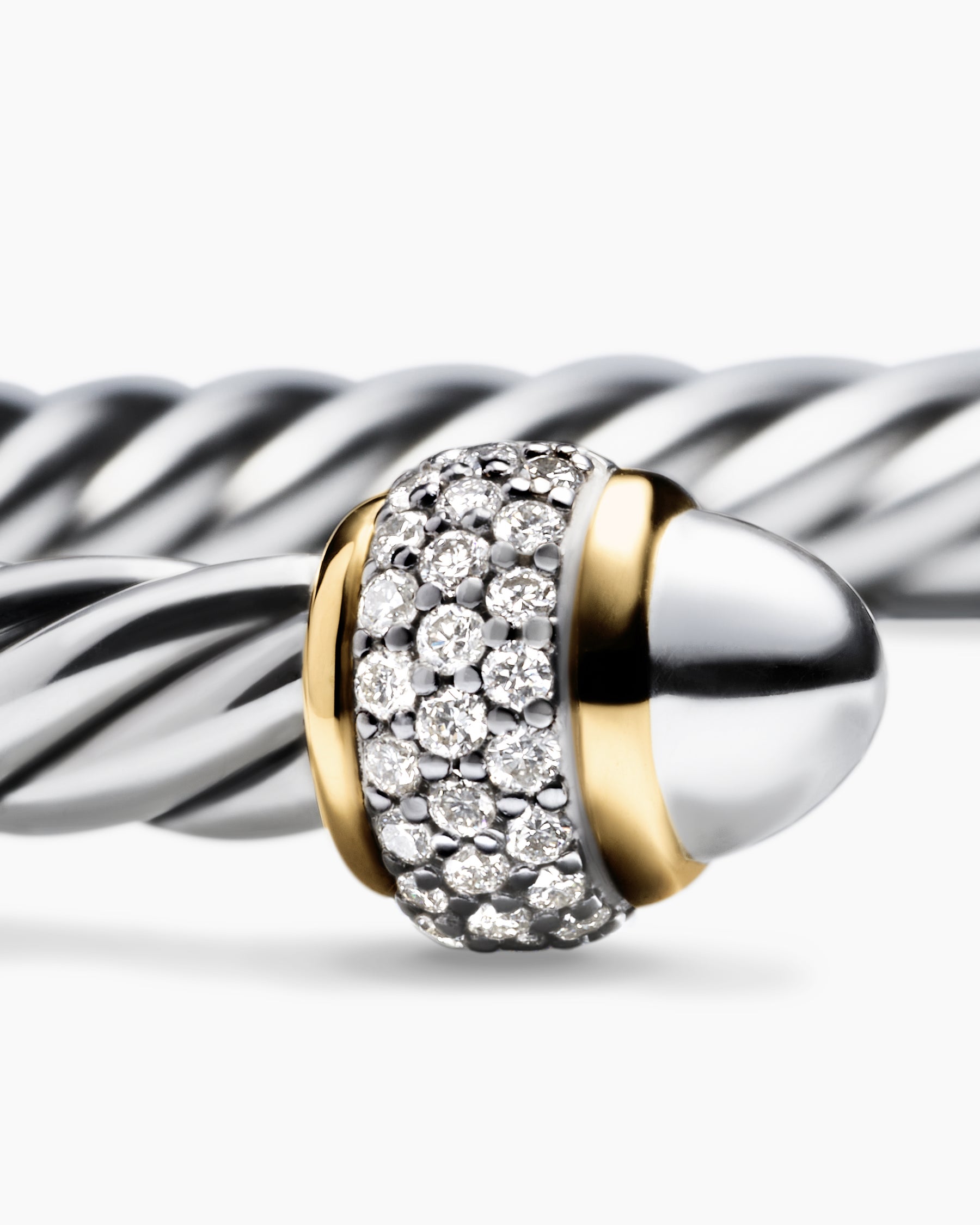 Cable Bracelet in Sterling Silver with 18K Yellow Gold and Diamonds, 5mm - Image 6