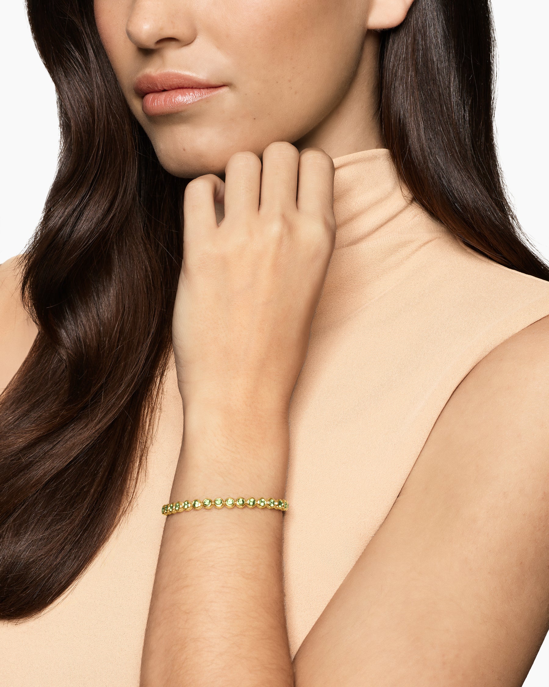Alternative view of Bezel Set Tennis Bracelet in 18K Yellow Gold with Peridot, 4.7mm