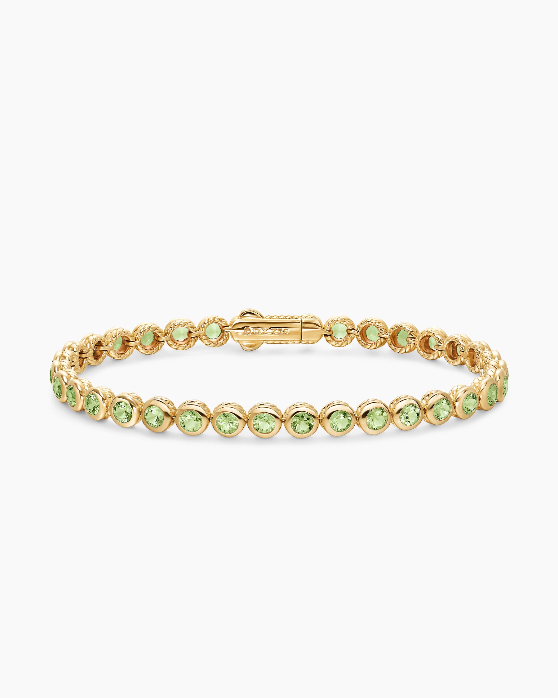 Bezel Set Tennis Bracelet in 18K Yellow Gold with Peridot, 4.7mm