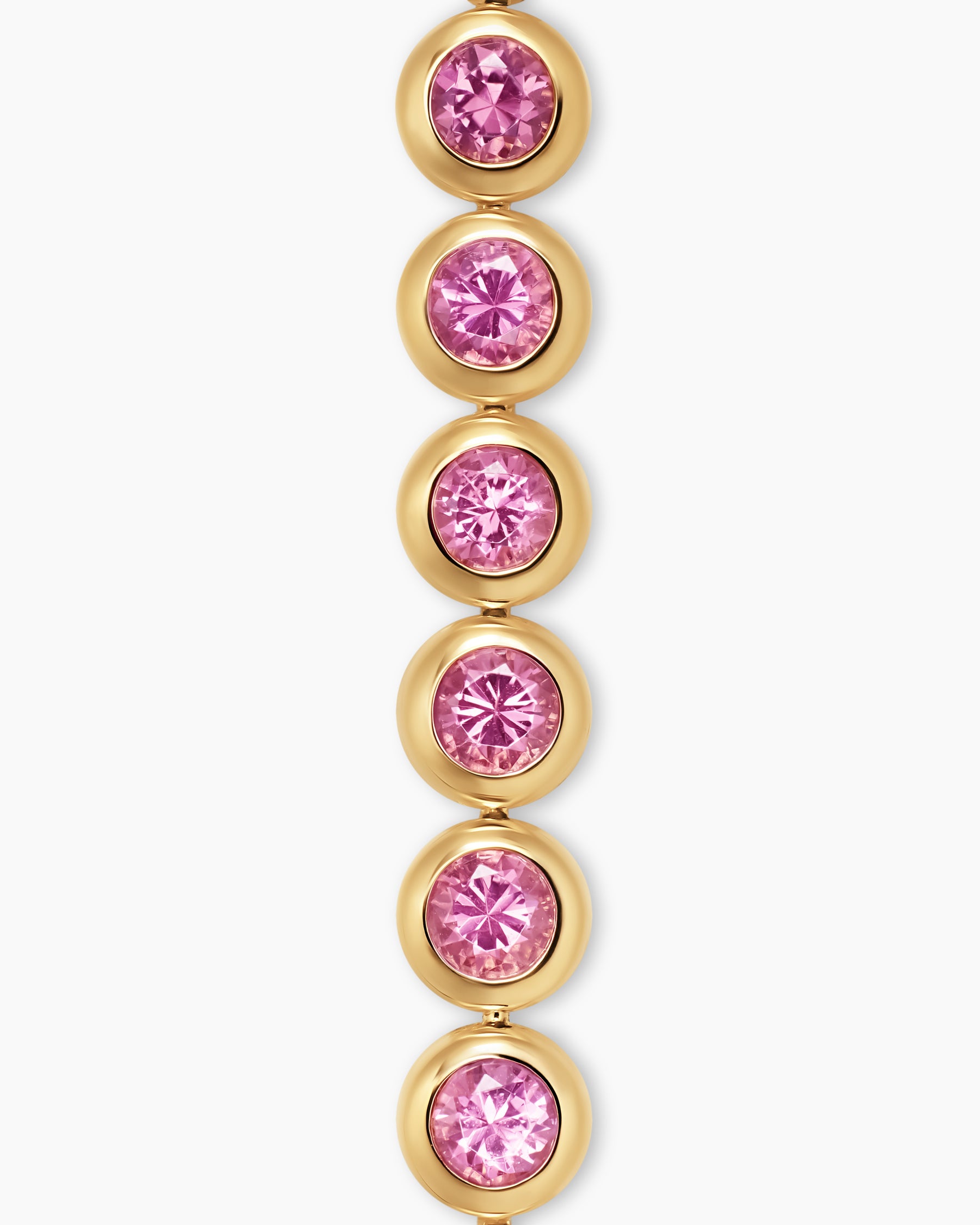 Bezel Set Tennis Bracelet in 18K Yellow Gold with Pink Tourmalines, 4.7mm - Image 4