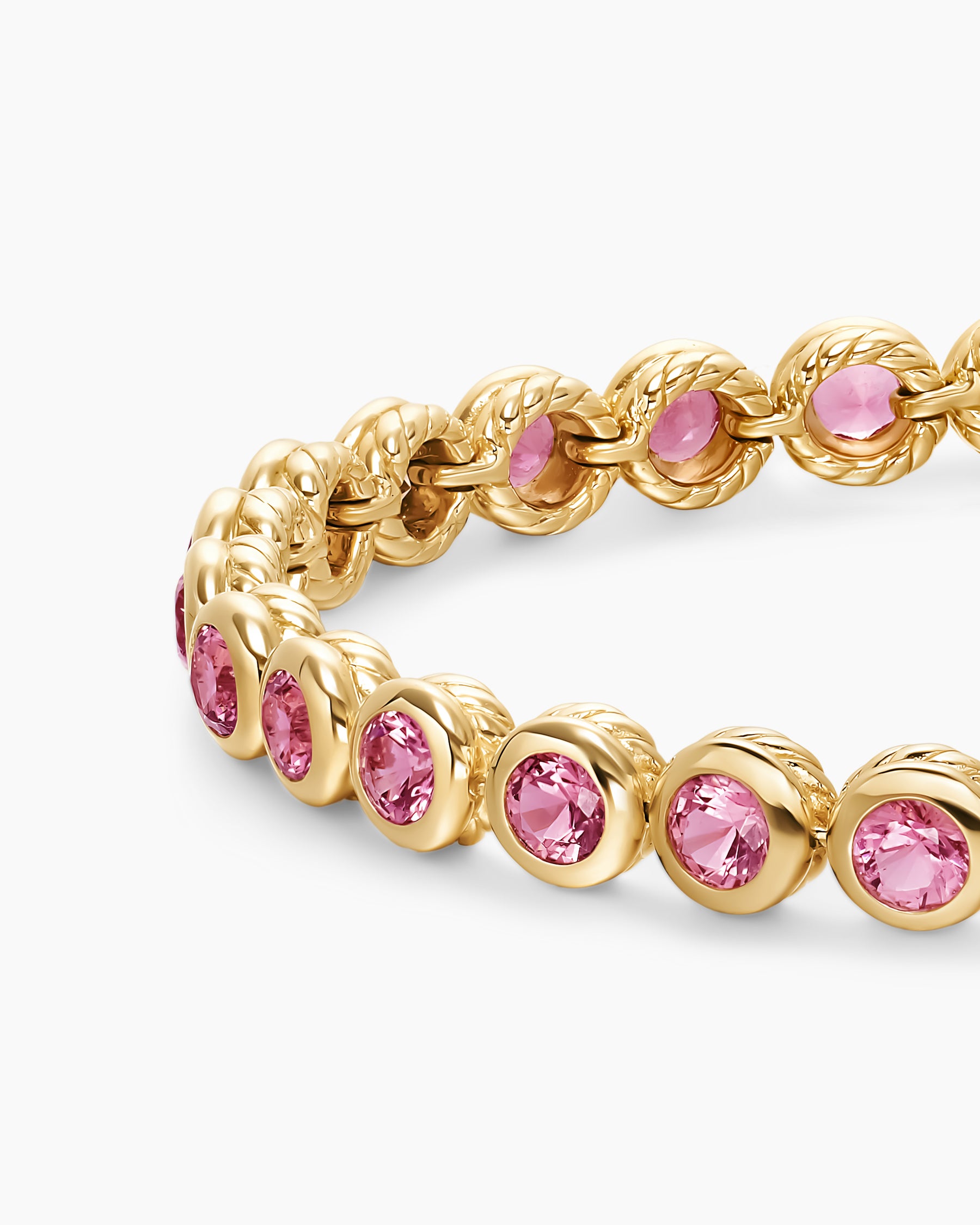 Bezel Set Tennis Bracelet in 18K Yellow Gold with Pink Tourmalines, 4.7mm - Image 5