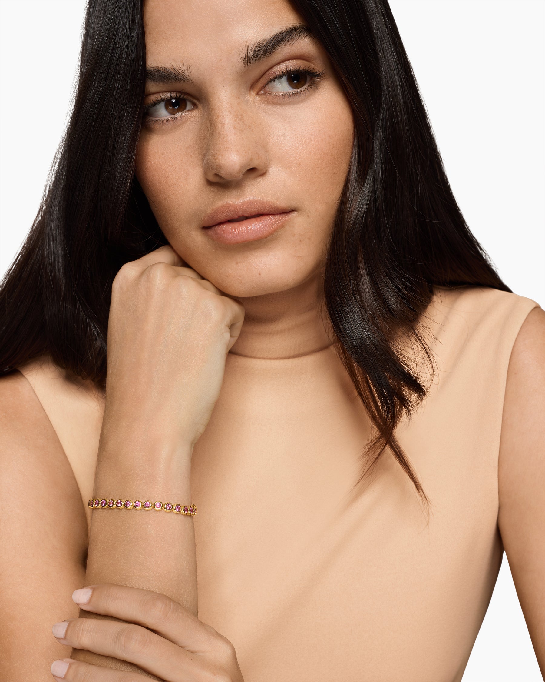 Alternative view of Bezel Set Tennis Bracelet in 18K Yellow Gold with Pink Tourmalines, 4.7mm