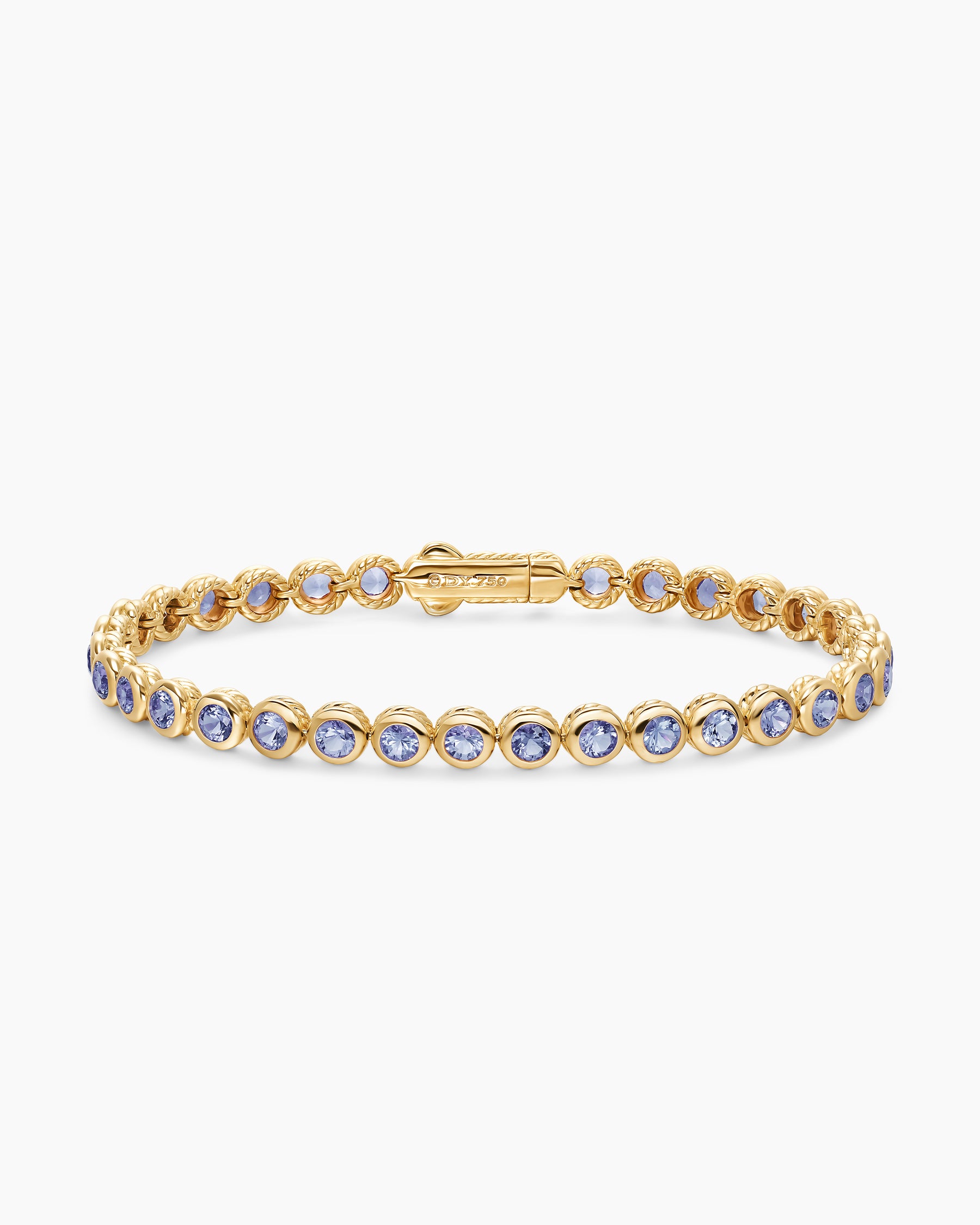 Bezel Set Tennis Bracelet in 18K Yellow Gold with Tanzanite, 4.7mm