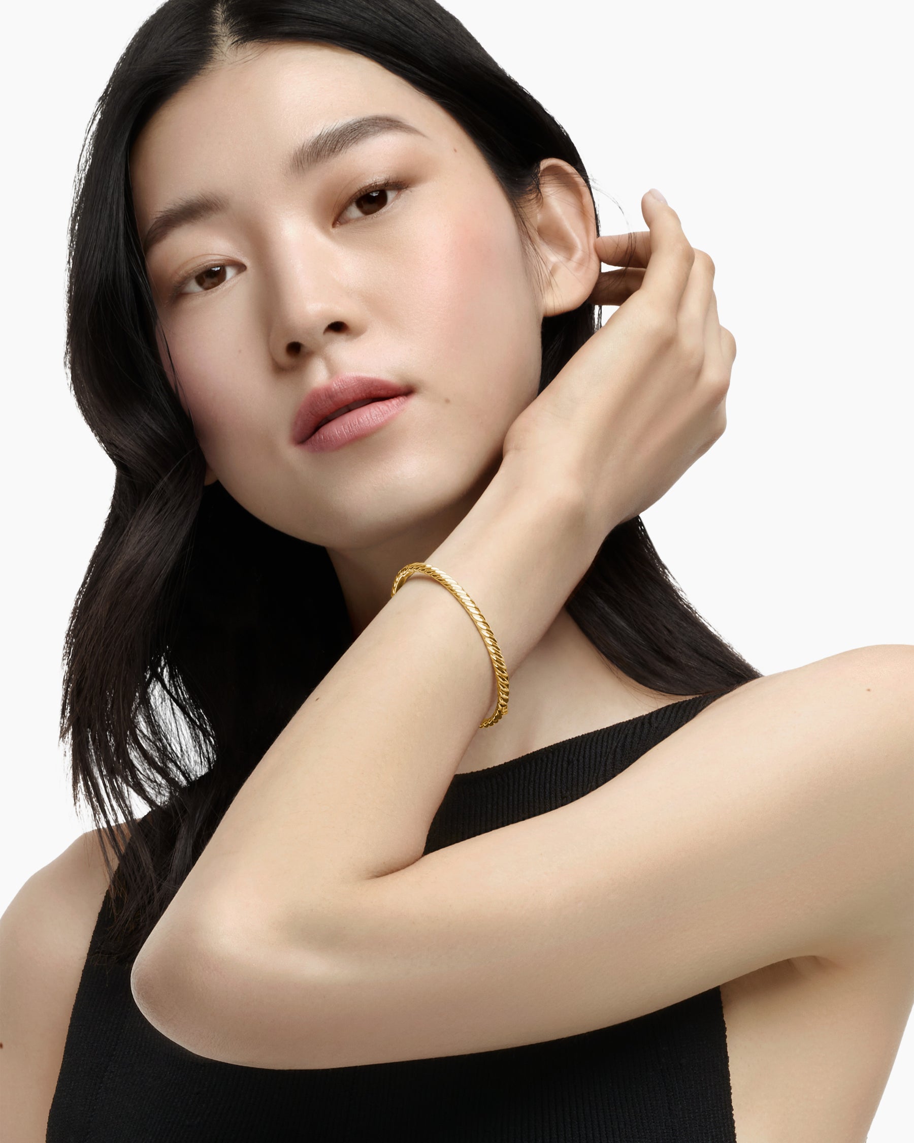Alternative view of Sculpted Cable Bangle Bracelet in 18K Yellow Gold, 4.6mm
