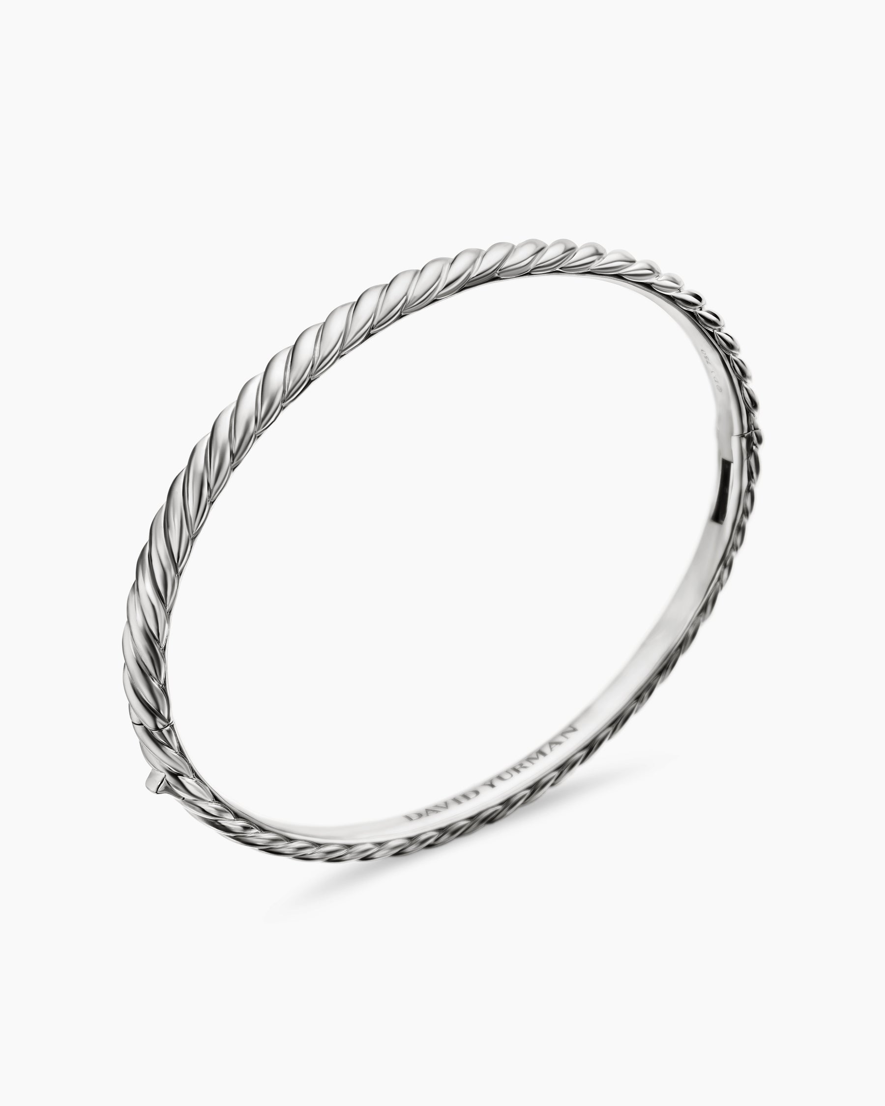 Sculpted Cable Bangle Bracelet in 18K White Gold, 4.6mm - Image 3
