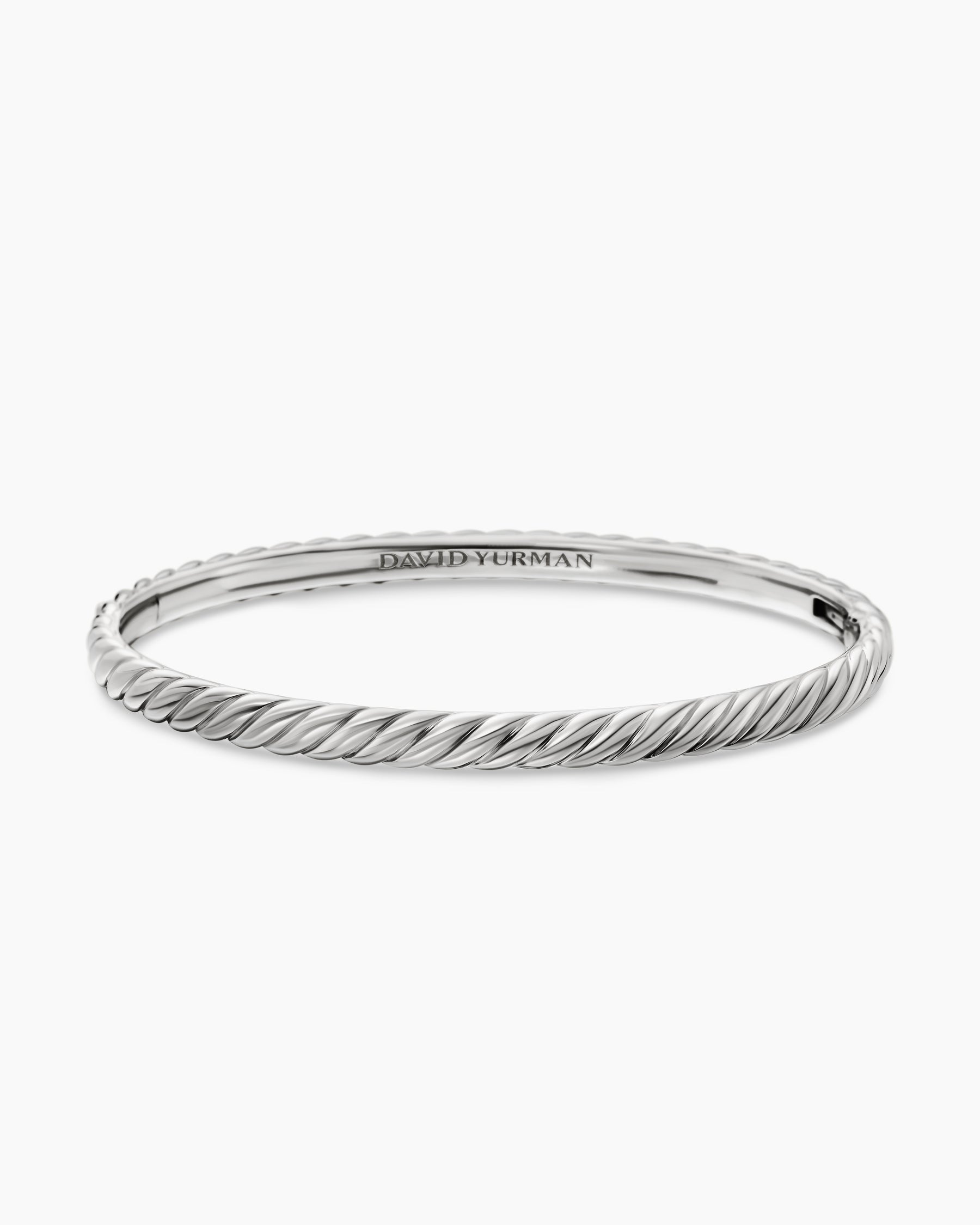 Sculpted Cable Bangle Bracelet in 18K White Gold, 4.6mm - Image 4