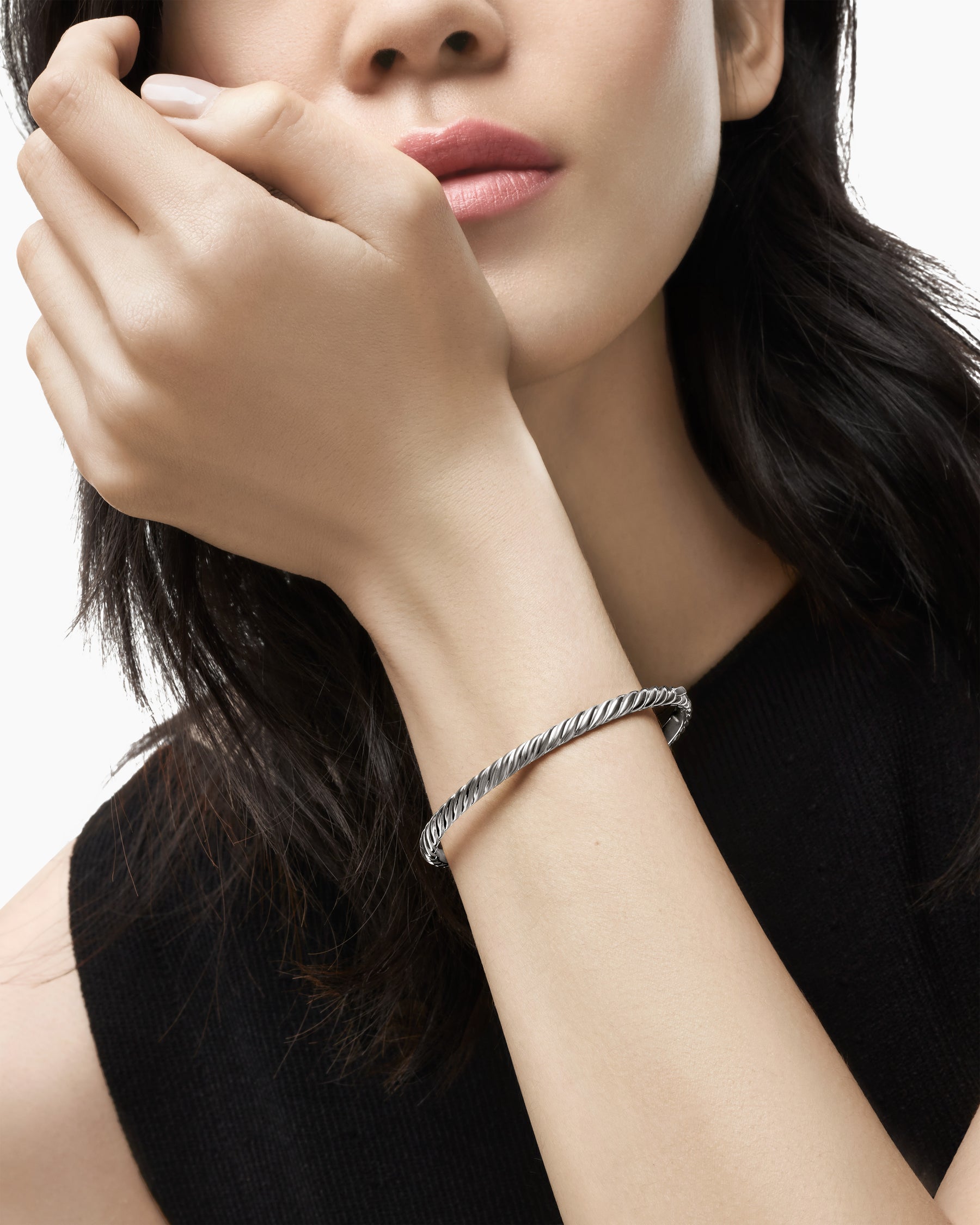 Sculpted Cable Bangle Bracelet in 18K White Gold, 4.6mm - Image 7