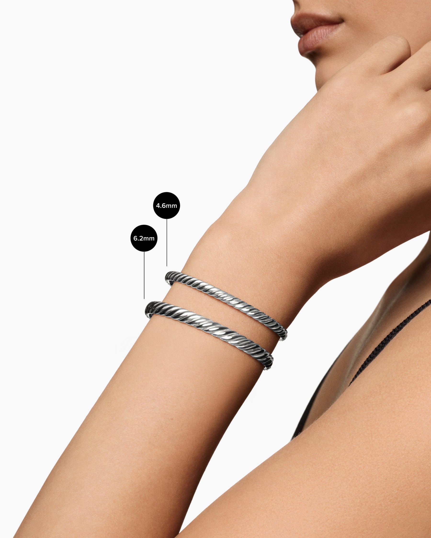 Sculpted Cable Bangle Bracelet in 18K White Gold, 4.6mm - Image 8