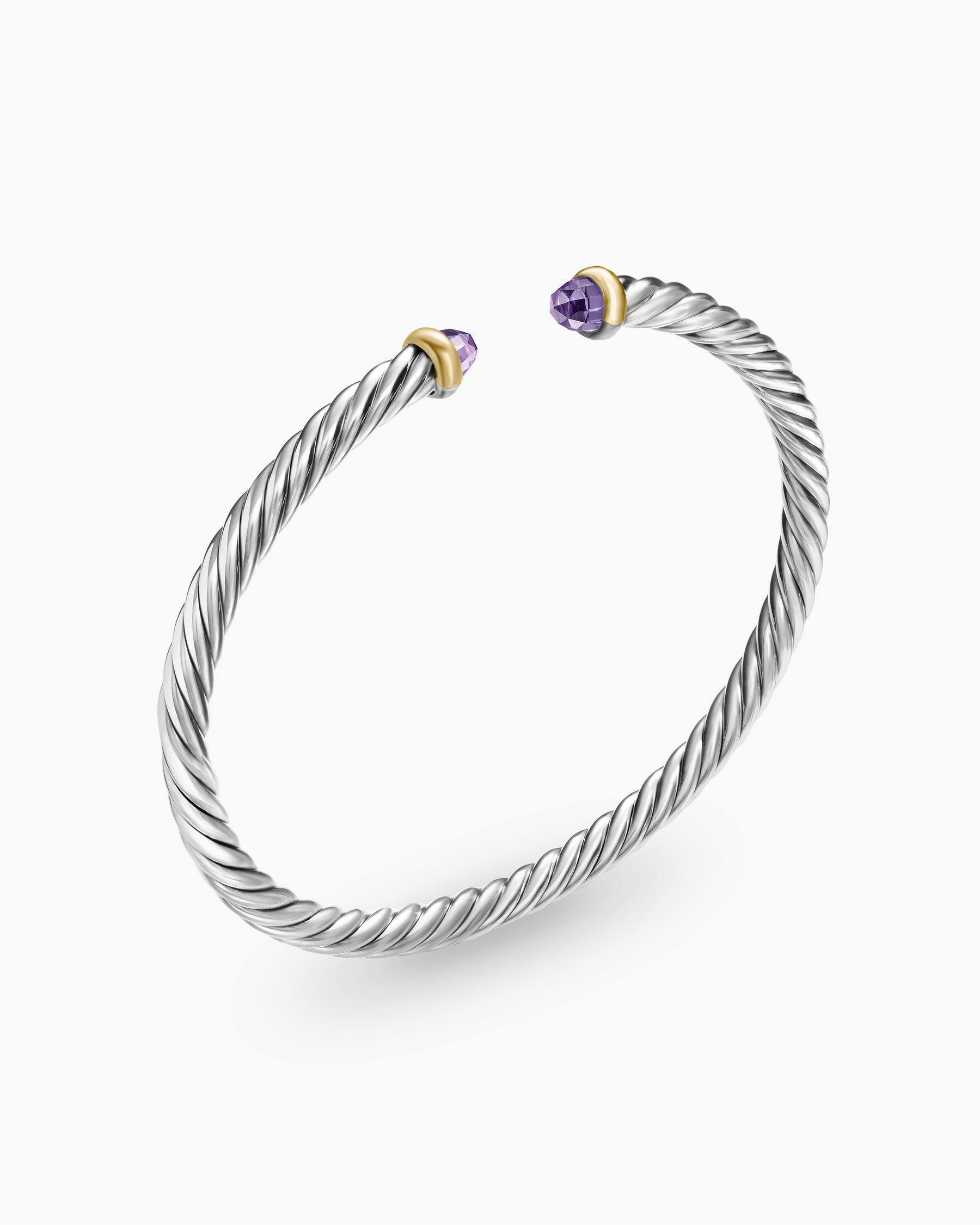 Cable Flex Bracelet in Sterling Silver with 14K Yellow Gold and Amethyst, 4mm - Image 3