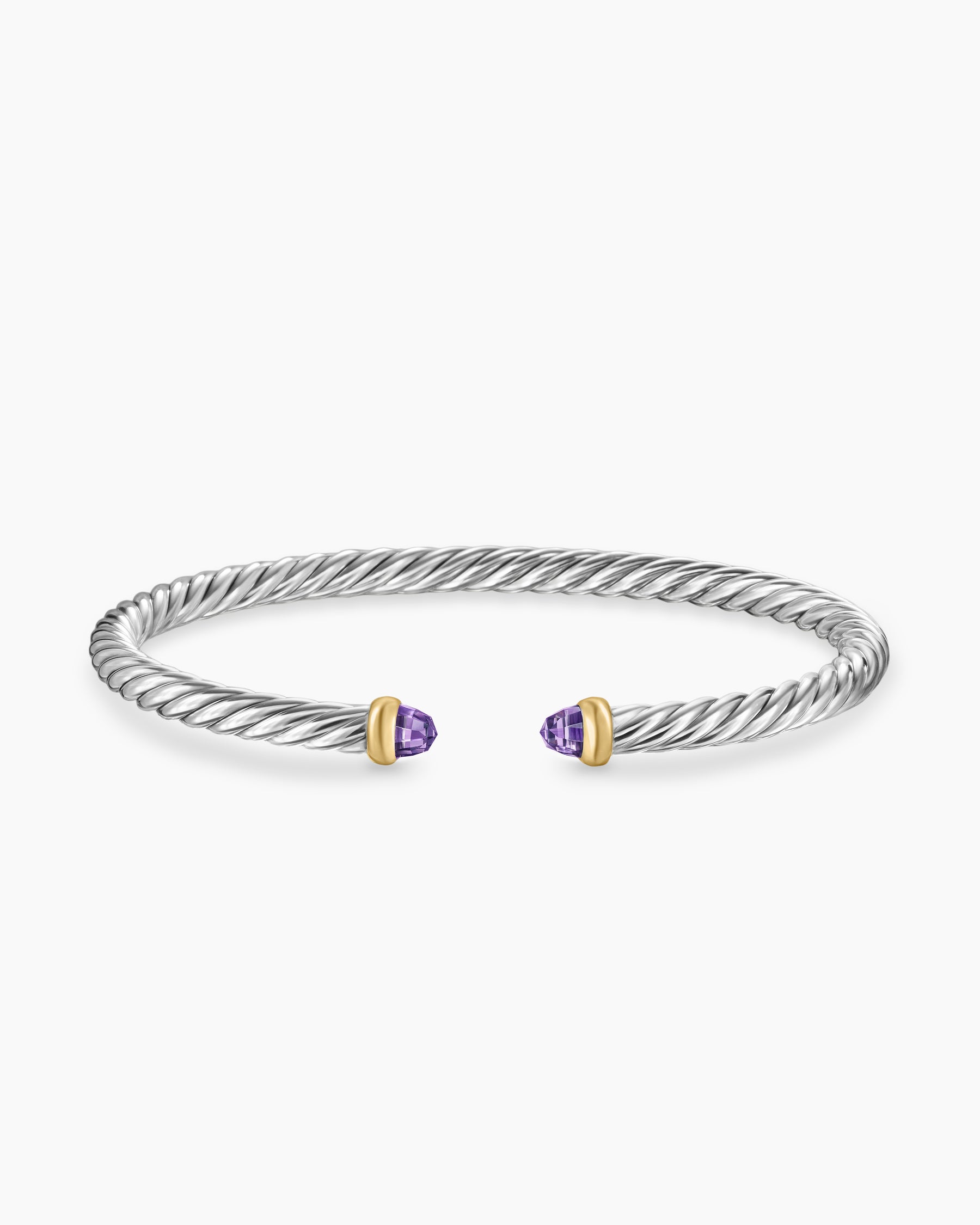 Cable Flex Bracelet in Sterling Silver with 14K Yellow Gold and Amethyst, 4mm - Image 4