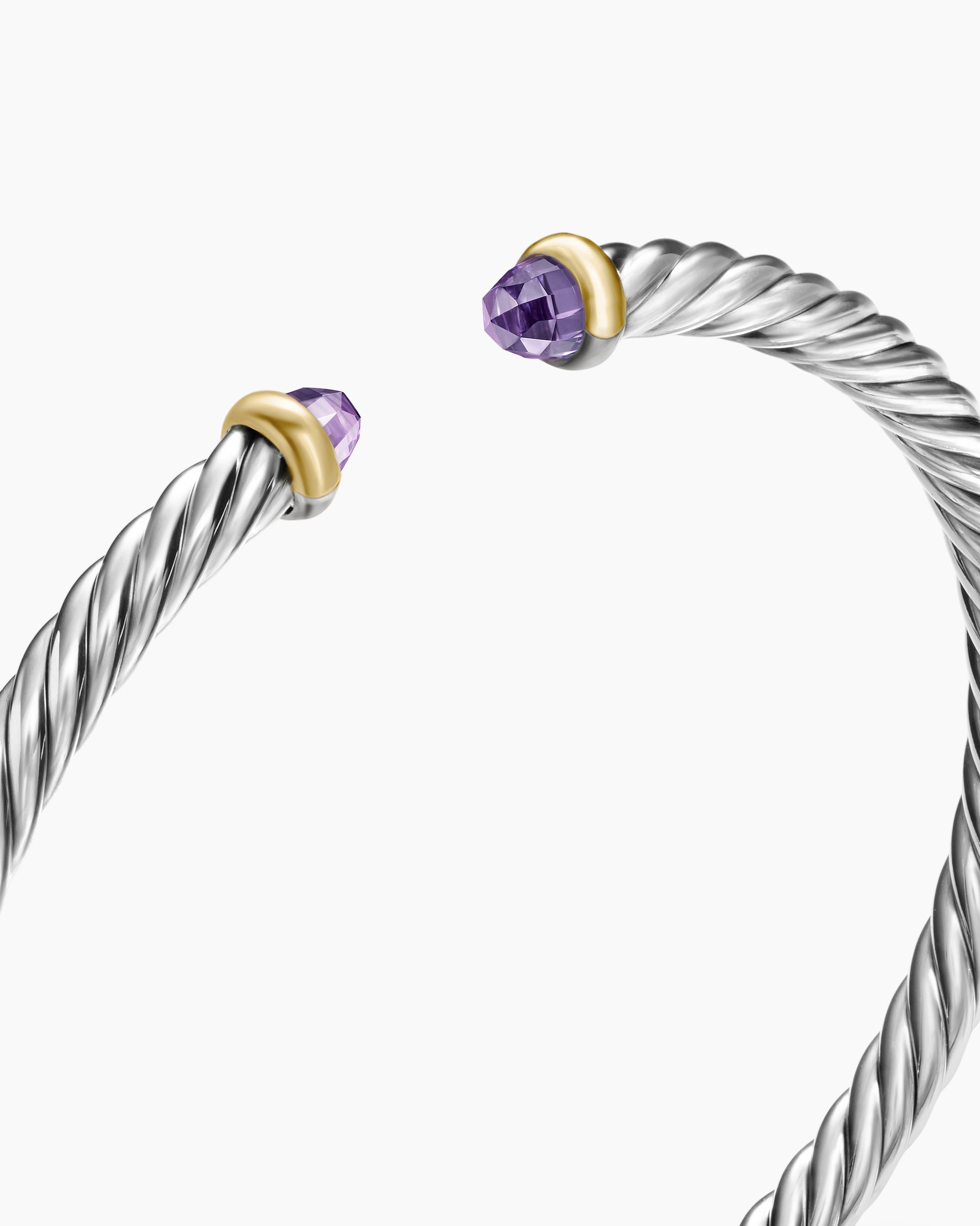 Cable Flex Bracelet in Sterling Silver with 14K Yellow Gold and Amethyst, 4mm - Image 5
