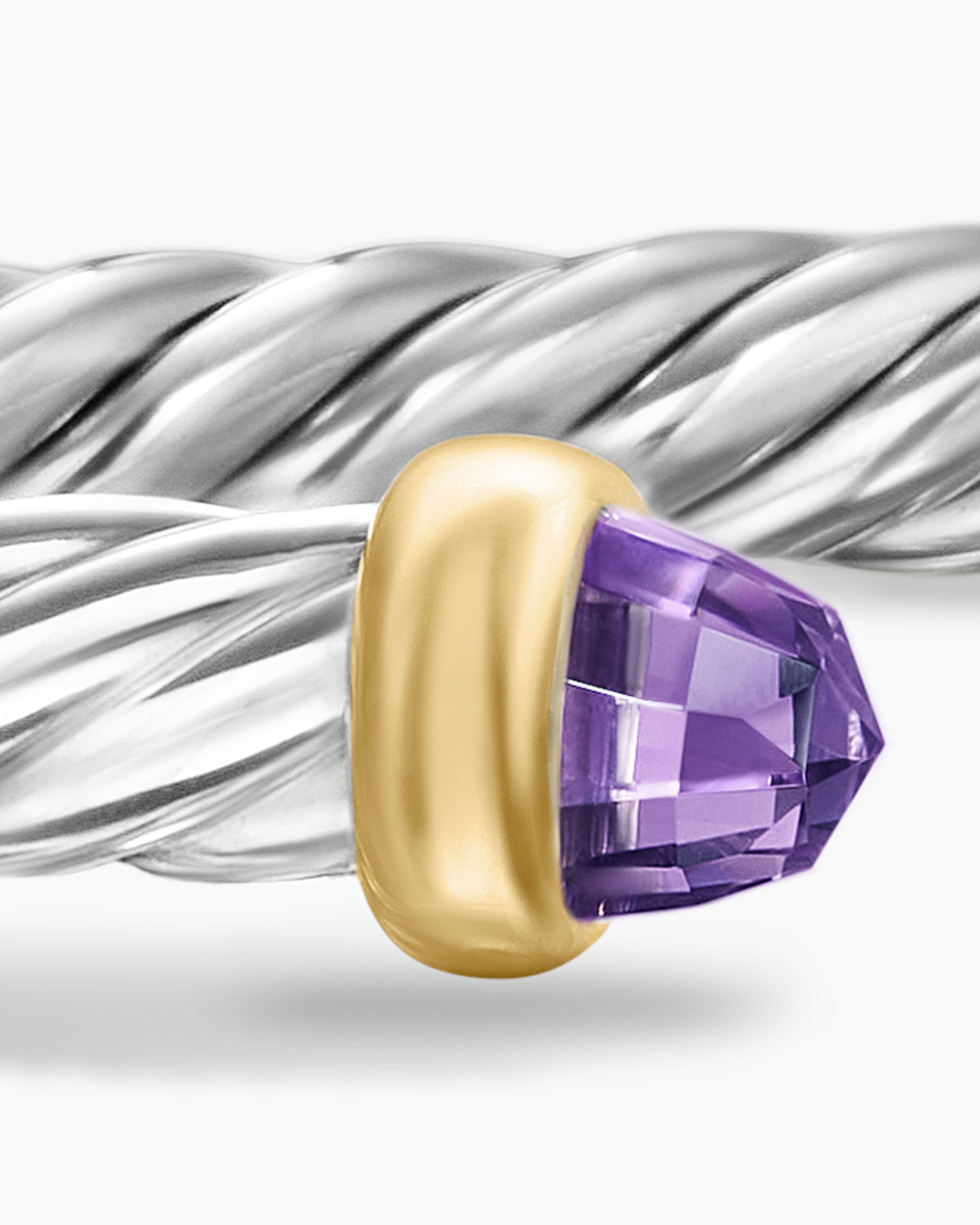 Cable Flex Bracelet in Sterling Silver with 14K Yellow Gold and Amethyst, 4mm - Image 6