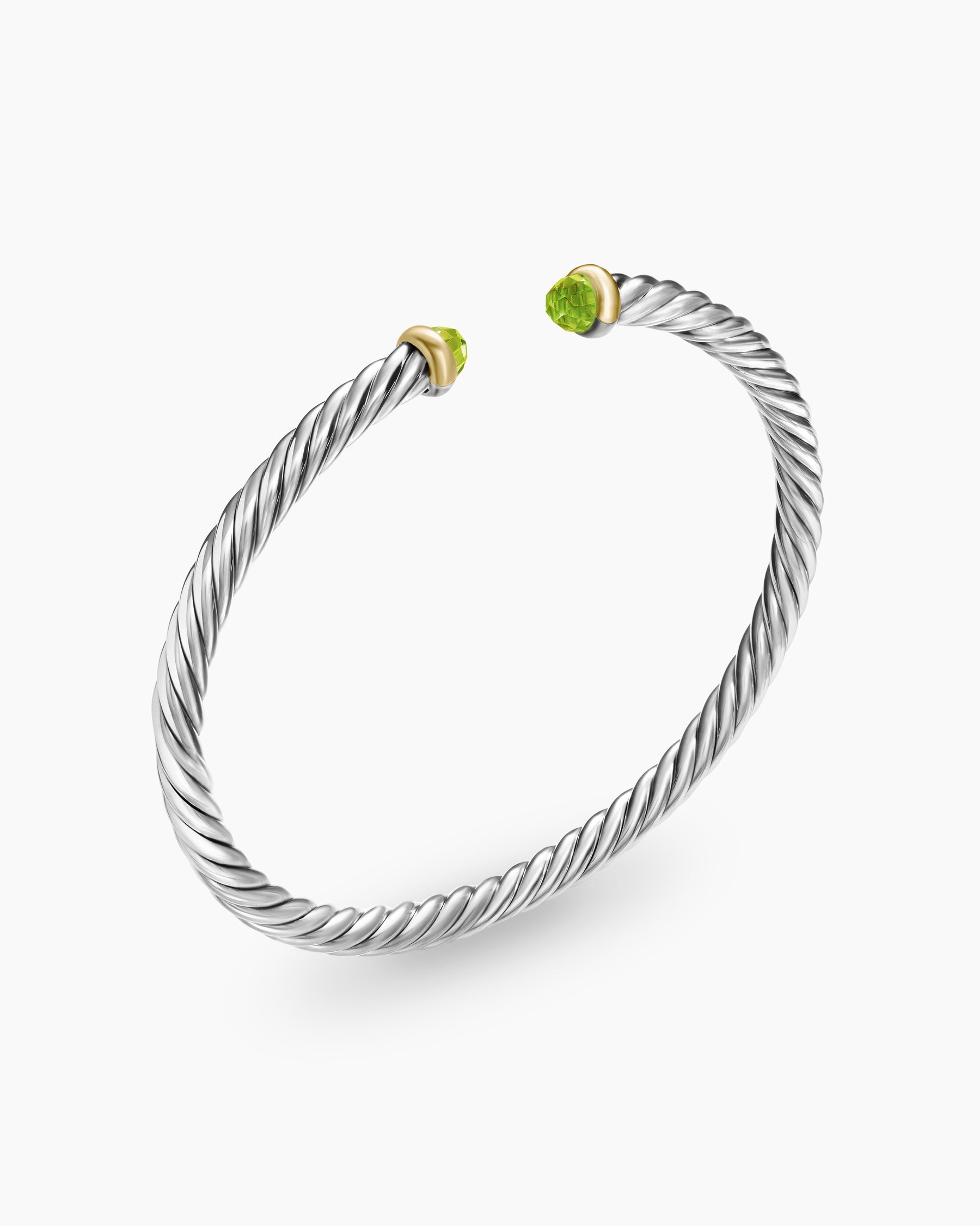 Cable Flex Bracelet in Sterling Silver with 14K Yellow Gold and Peridot, 4mm - Image 3