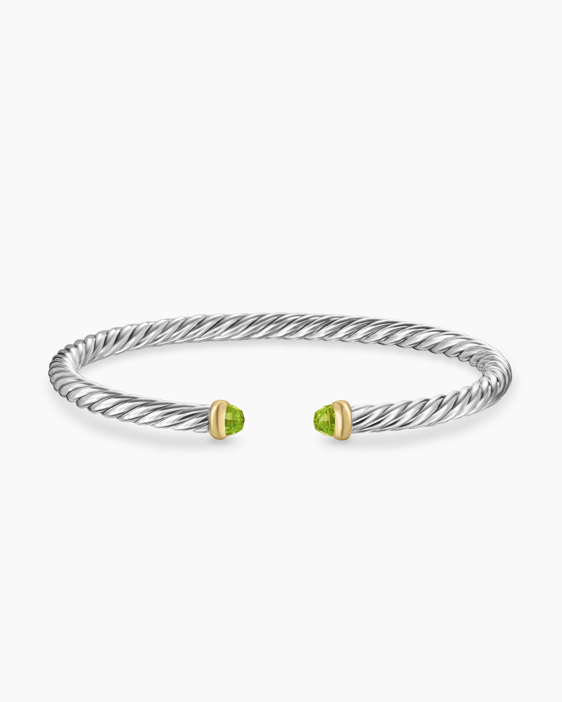 Cable Flex Bracelet in Sterling Silver with 14K Yellow Gold and Peridot, 4mm - Image 4