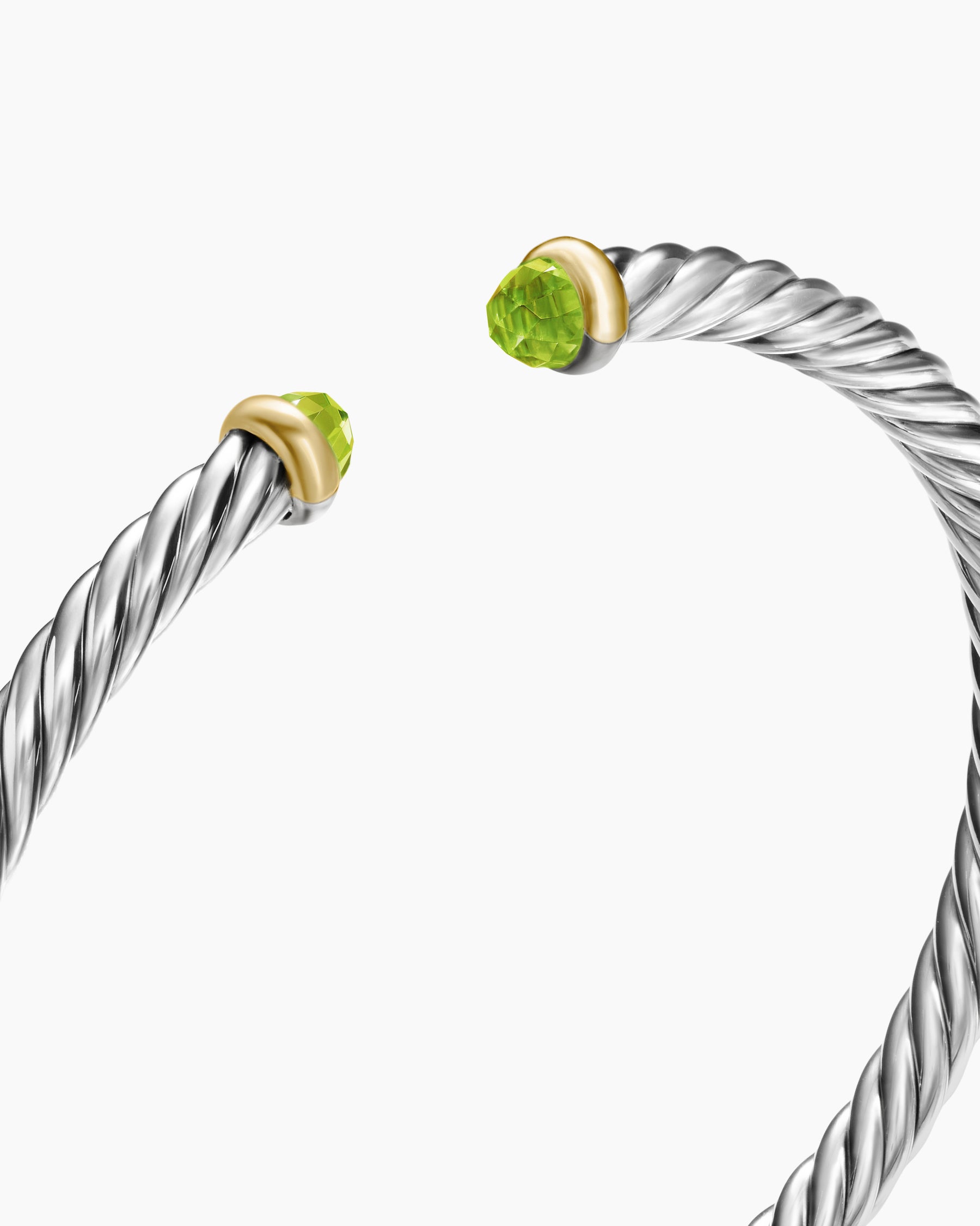 Cable Flex Bracelet in Sterling Silver with 14K Yellow Gold and Peridot, 4mm - Image 5