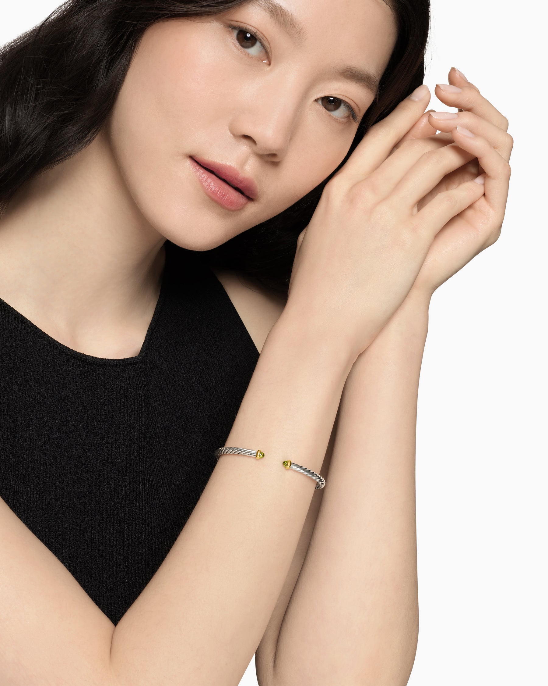 Alternative view of Cable Flex Bracelet in Sterling Silver with 14K Yellow Gold and Peridot, 4mm