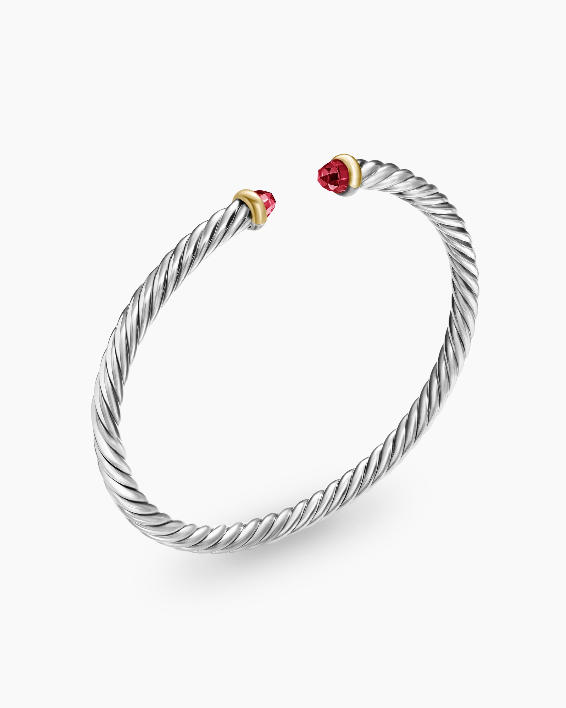Cable Flex Bracelet in Sterling Silver with 14K Yellow Gold and Rhodolite Garnet, 4mm - Image 3