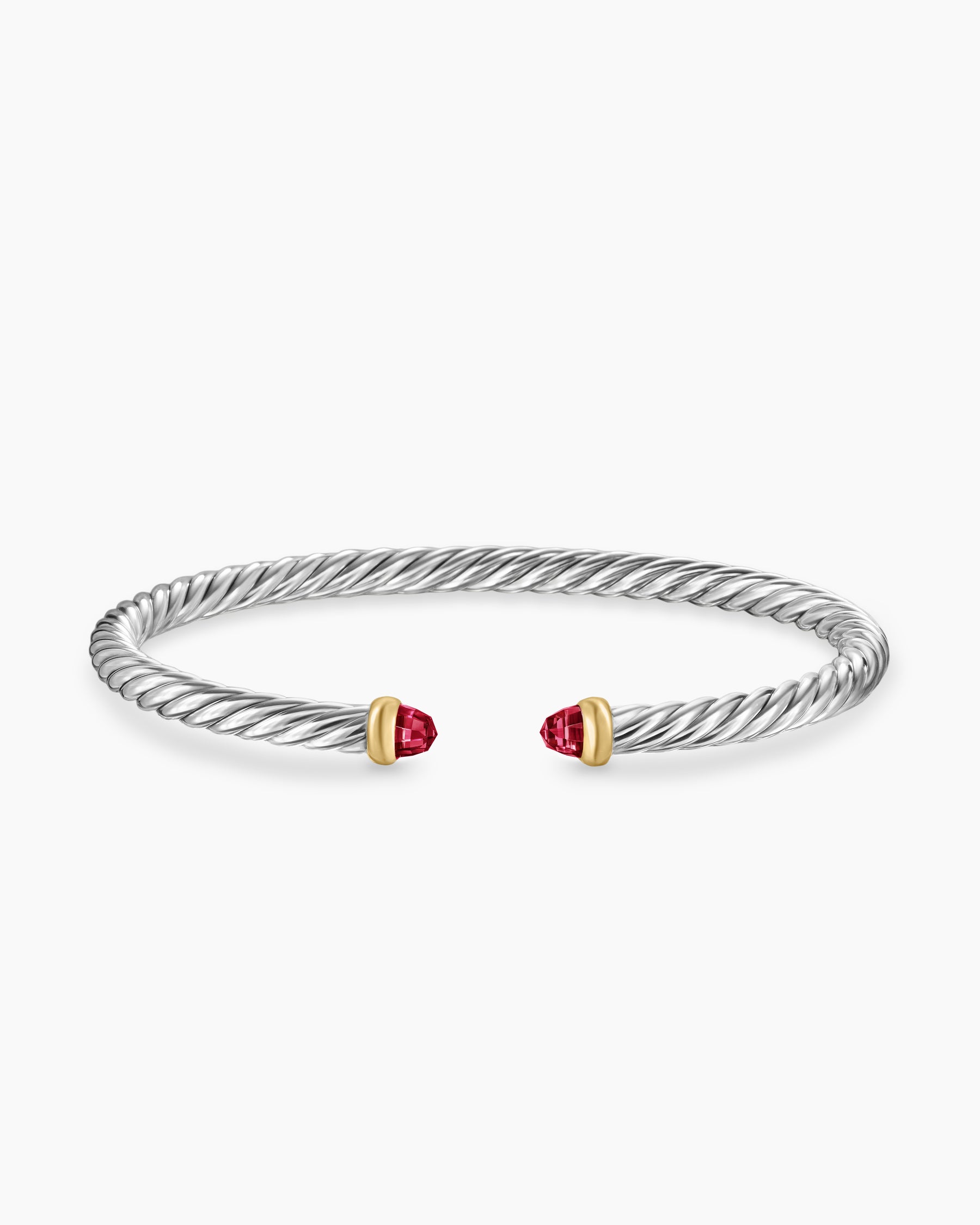 Cable Flex Bracelet in Sterling Silver with 14K Yellow Gold and Rhodolite Garnet, 4mm - Image 4