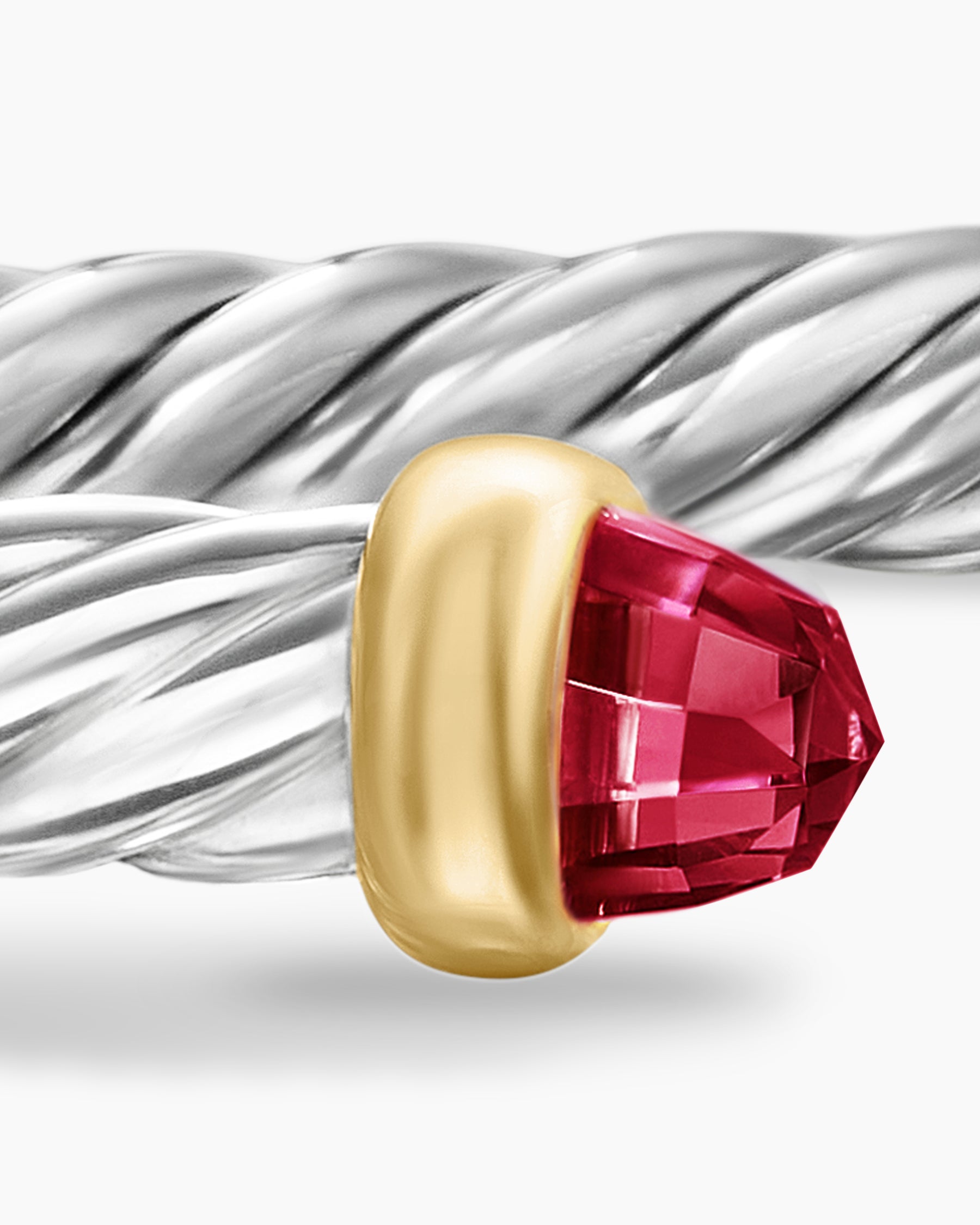 Cable Flex Bracelet in Sterling Silver with 14K Yellow Gold and Rhodolite Garnet, 4mm - Image 6