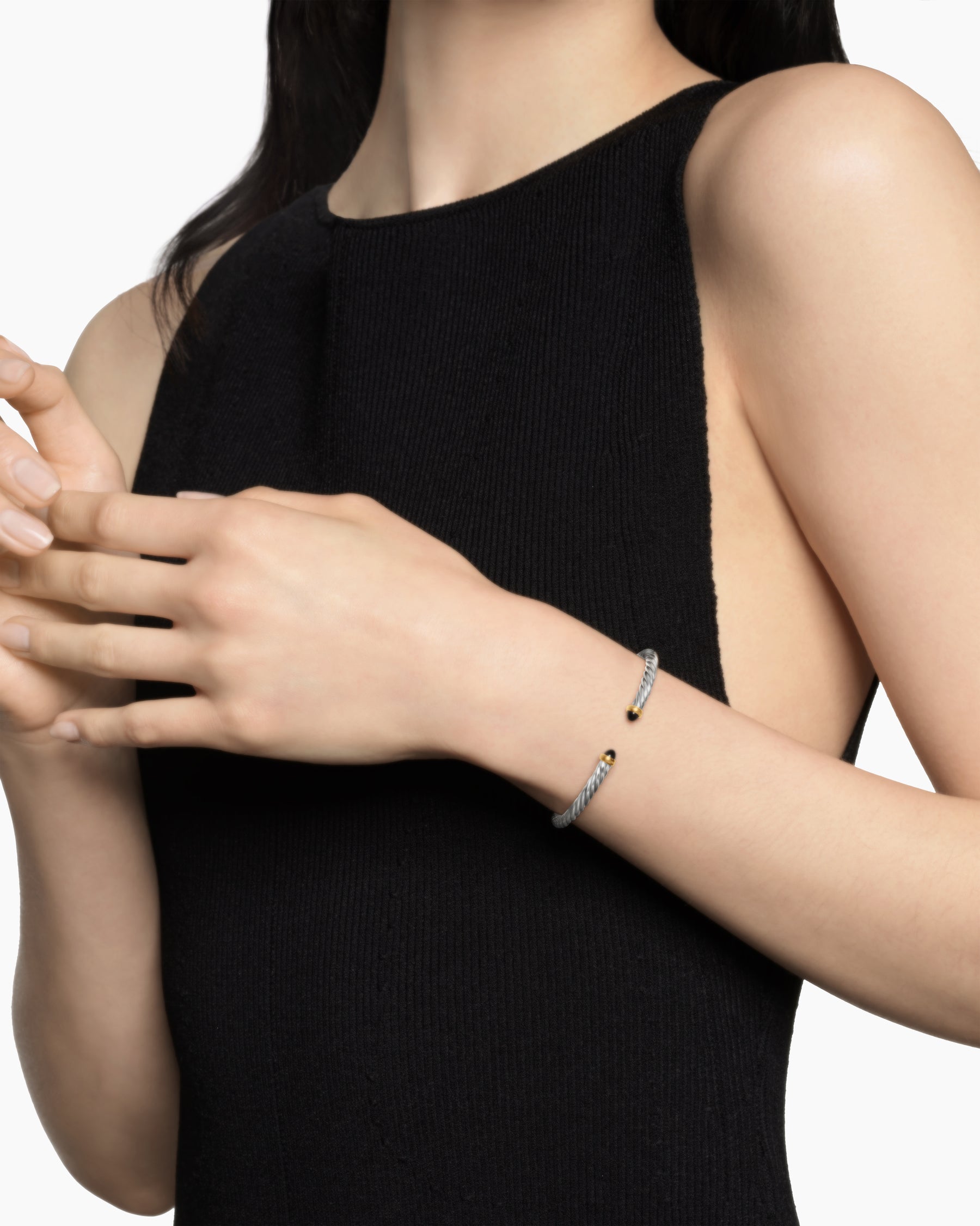 Alternative view of Cable Flex Bracelet in Sterling Silver with 14K Yellow Gold and Black Onyx, 4mm