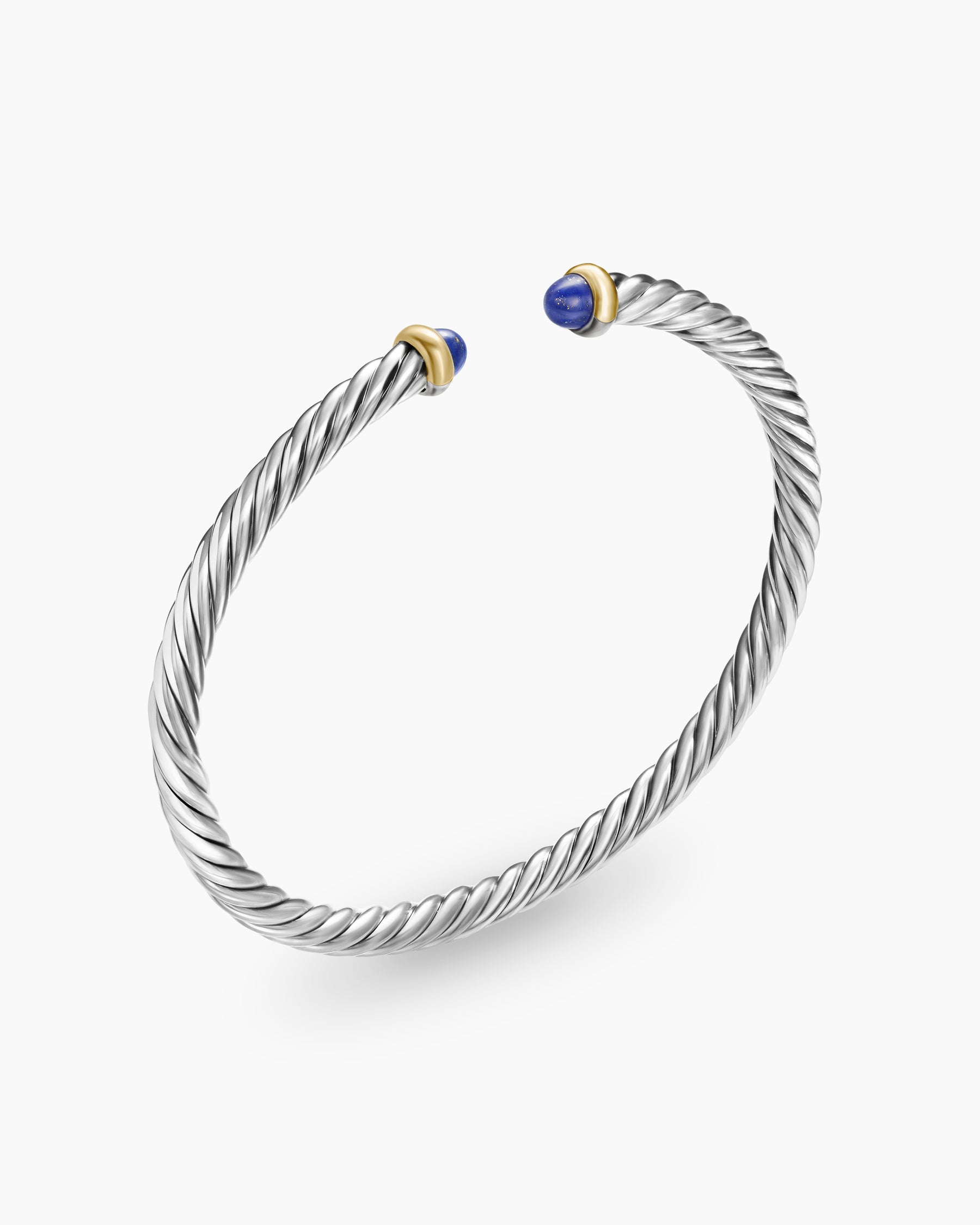 Cable Flex Bracelet in Sterling Silver with 14K Yellow Gold and Lapis Lazuli, 4mm - Image 3