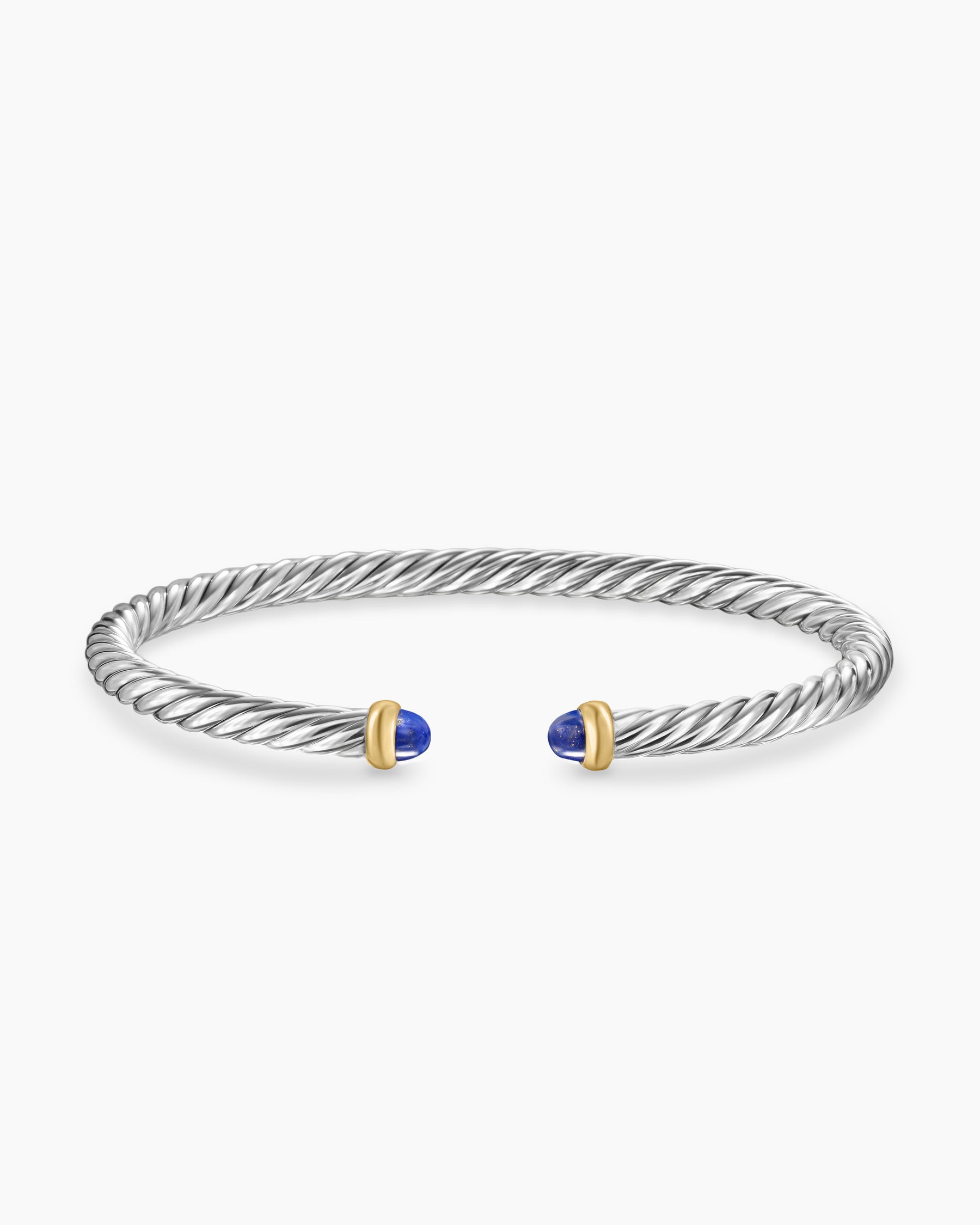 Cable Flex Bracelet in Sterling Silver with 14K Yellow Gold and Lapis Lazuli, 4mm - Image 4