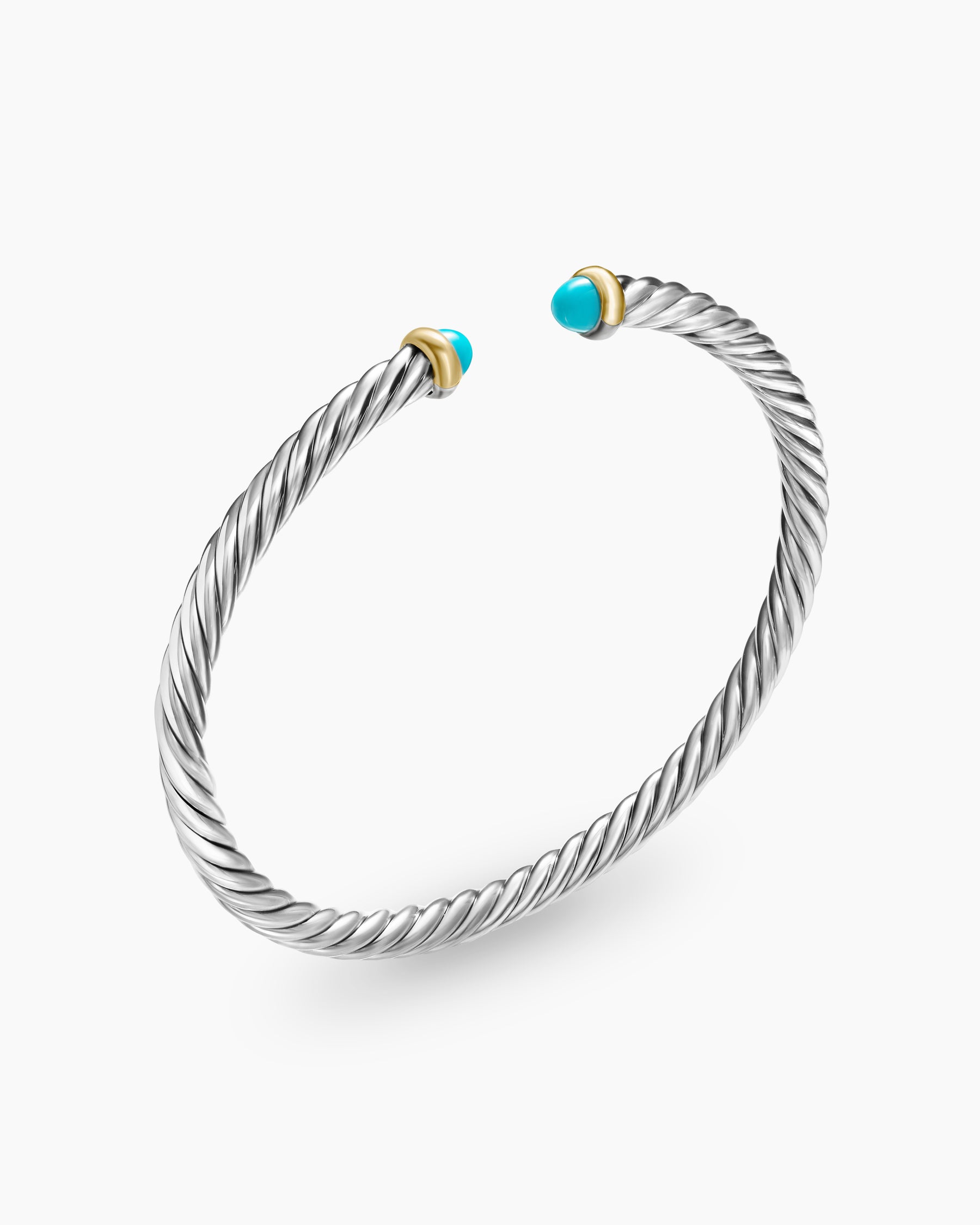 Cable Flex Bracelet in Sterling Silver with 14K Yellow Gold and Turquoise, 4mm - Image 3