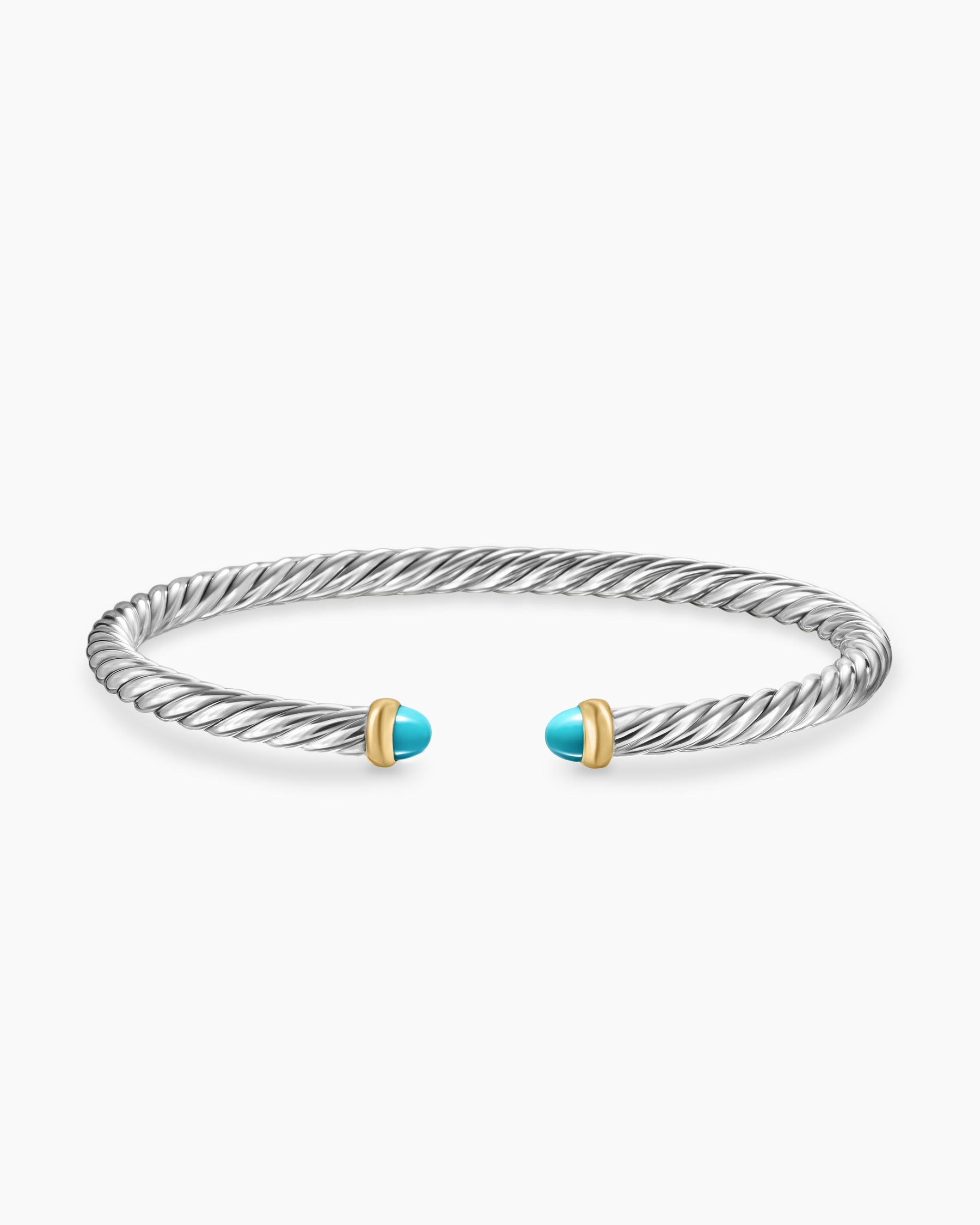 Cable Flex Bracelet in Sterling Silver with 14K Yellow Gold and Turquoise, 4mm - Image 4