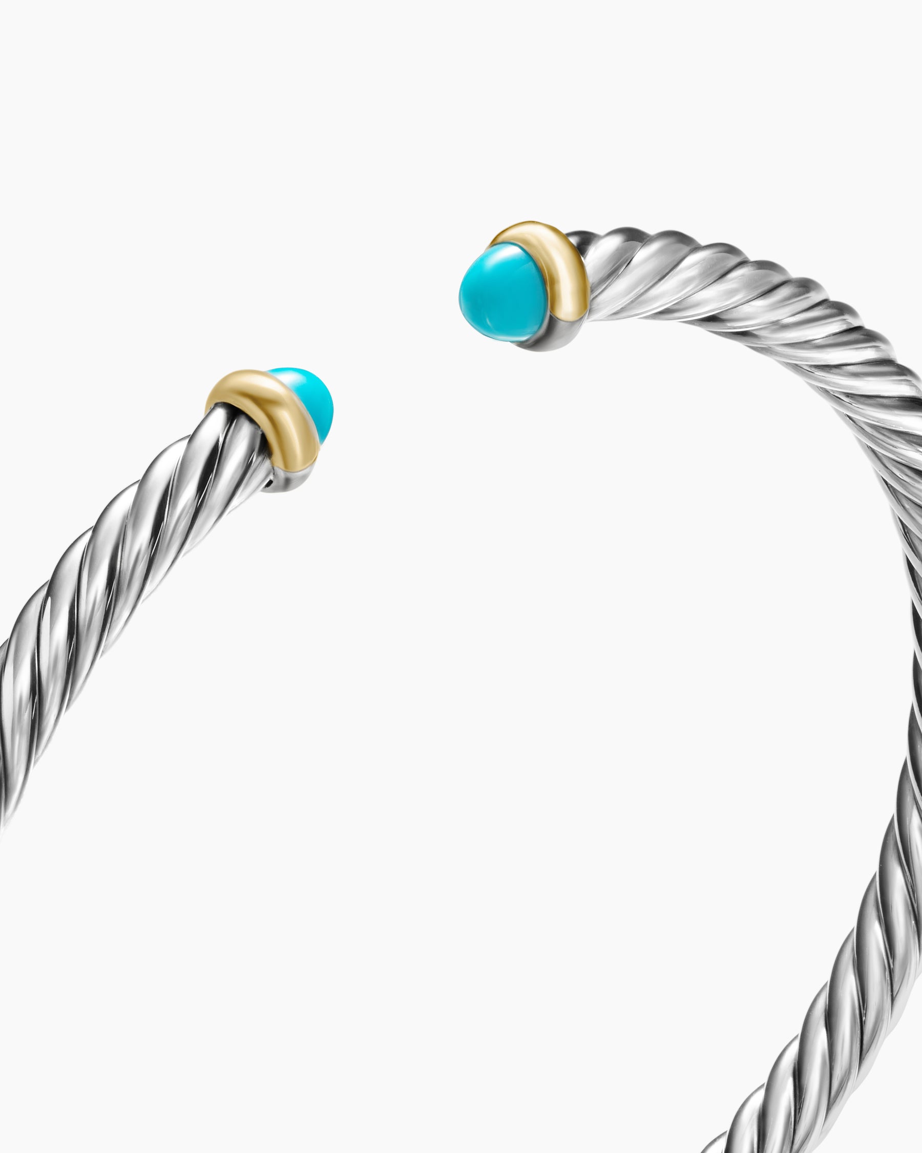 Cable Flex Bracelet in Sterling Silver with 14K Yellow Gold and Turquoise, 4mm - Image 5