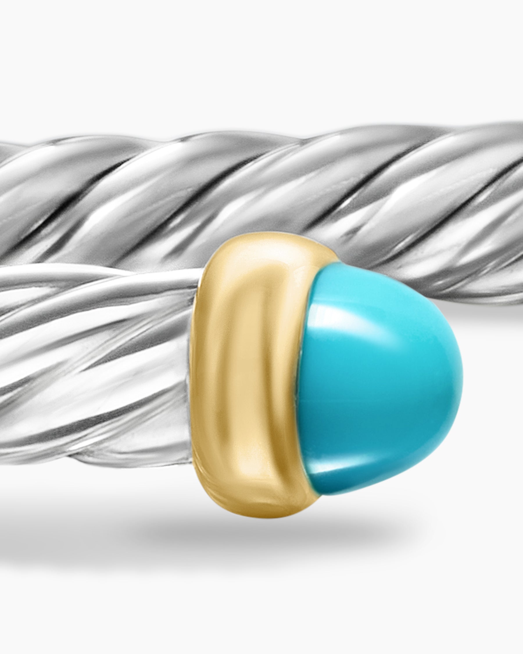 Cable Flex Bracelet in Sterling Silver with 14K Yellow Gold and Turquoise, 4mm - Image 6