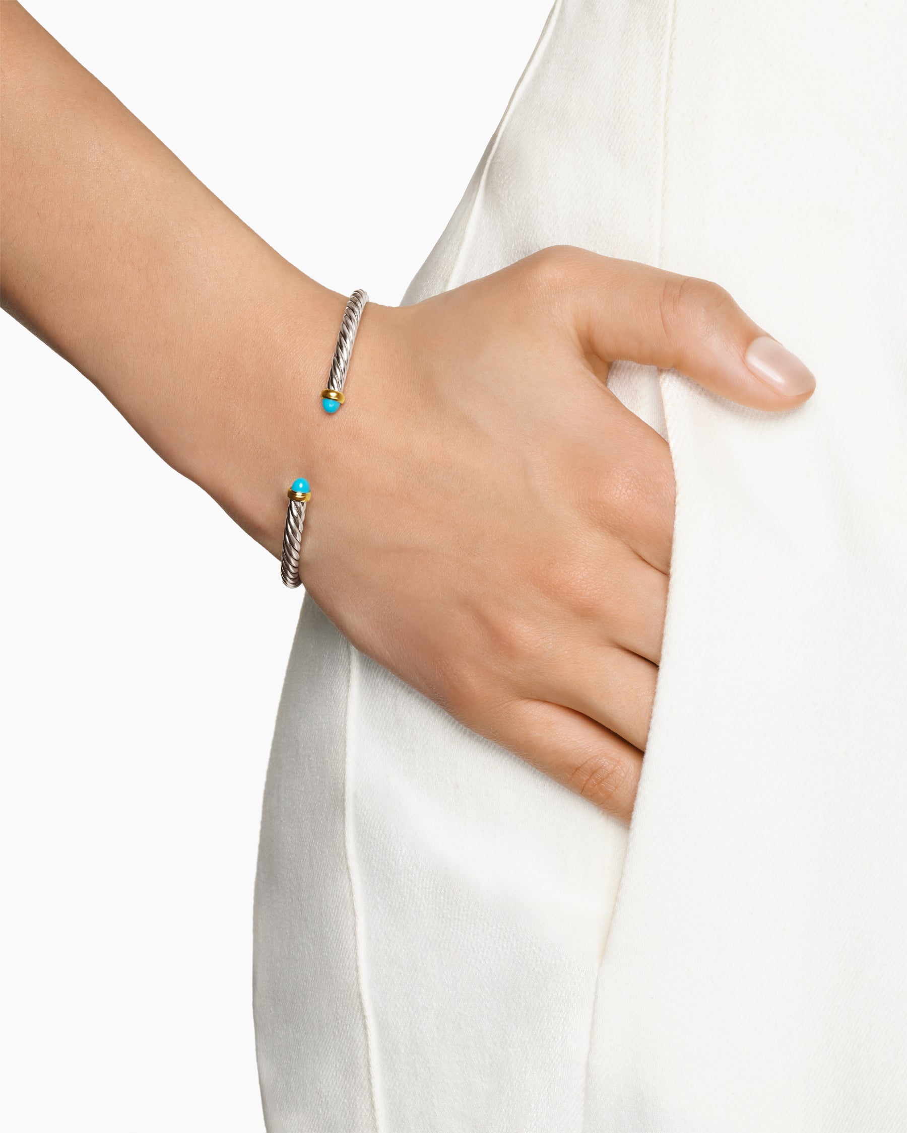 Alternative view of Cable Flex Bracelet in Sterling Silver with 14K Yellow Gold and Turquoise, 4mm