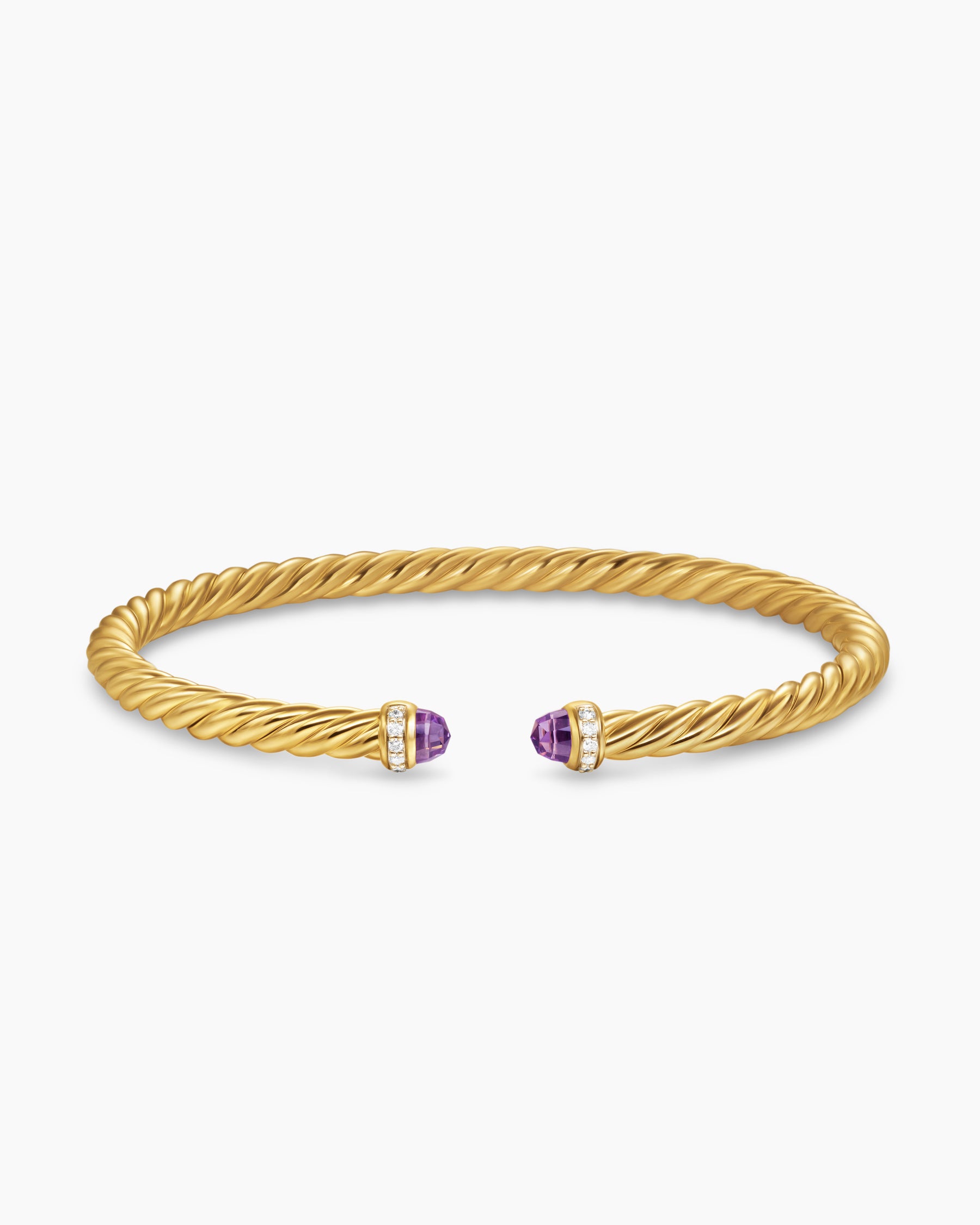 Cablespira Flex Bracelet in 18K Yellow Gold with Amethyst and Diamonds, 4mm - Image 3