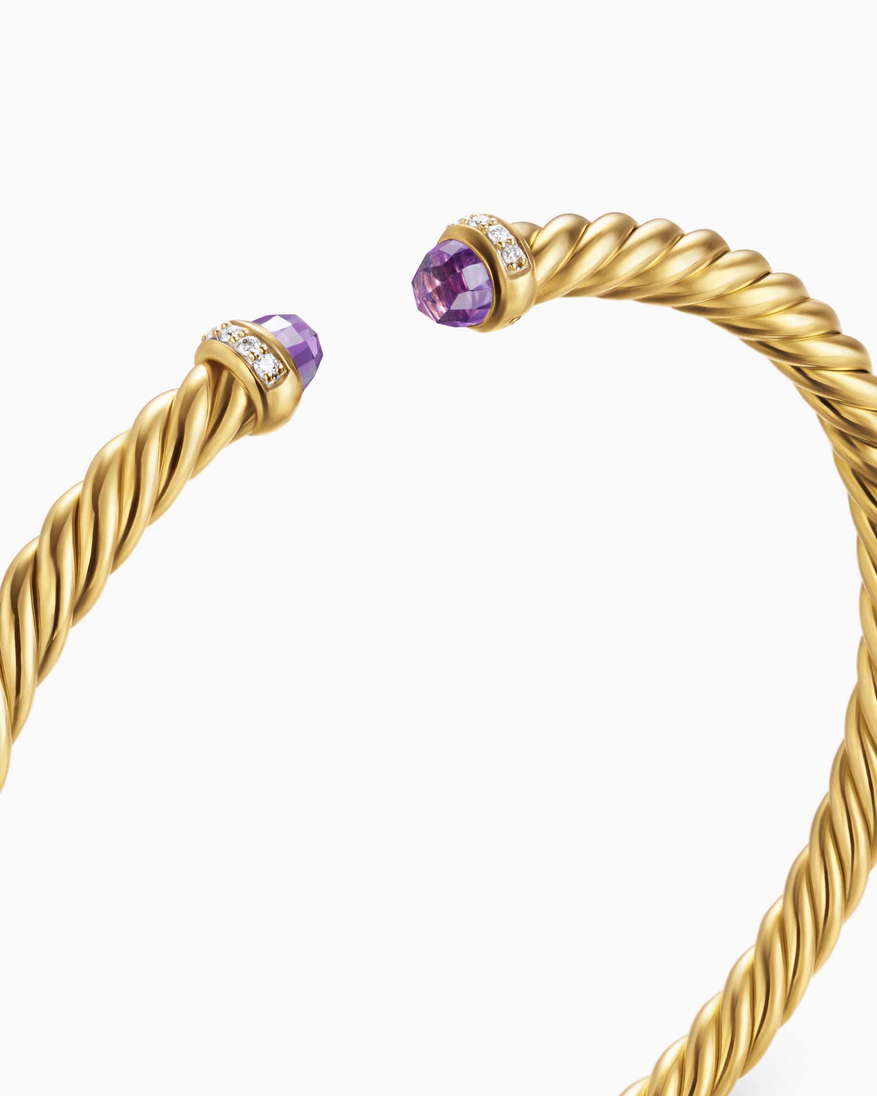 Cablespira Flex Bracelet in 18K Yellow Gold with Amethyst and Diamonds, 4mm - Image 4