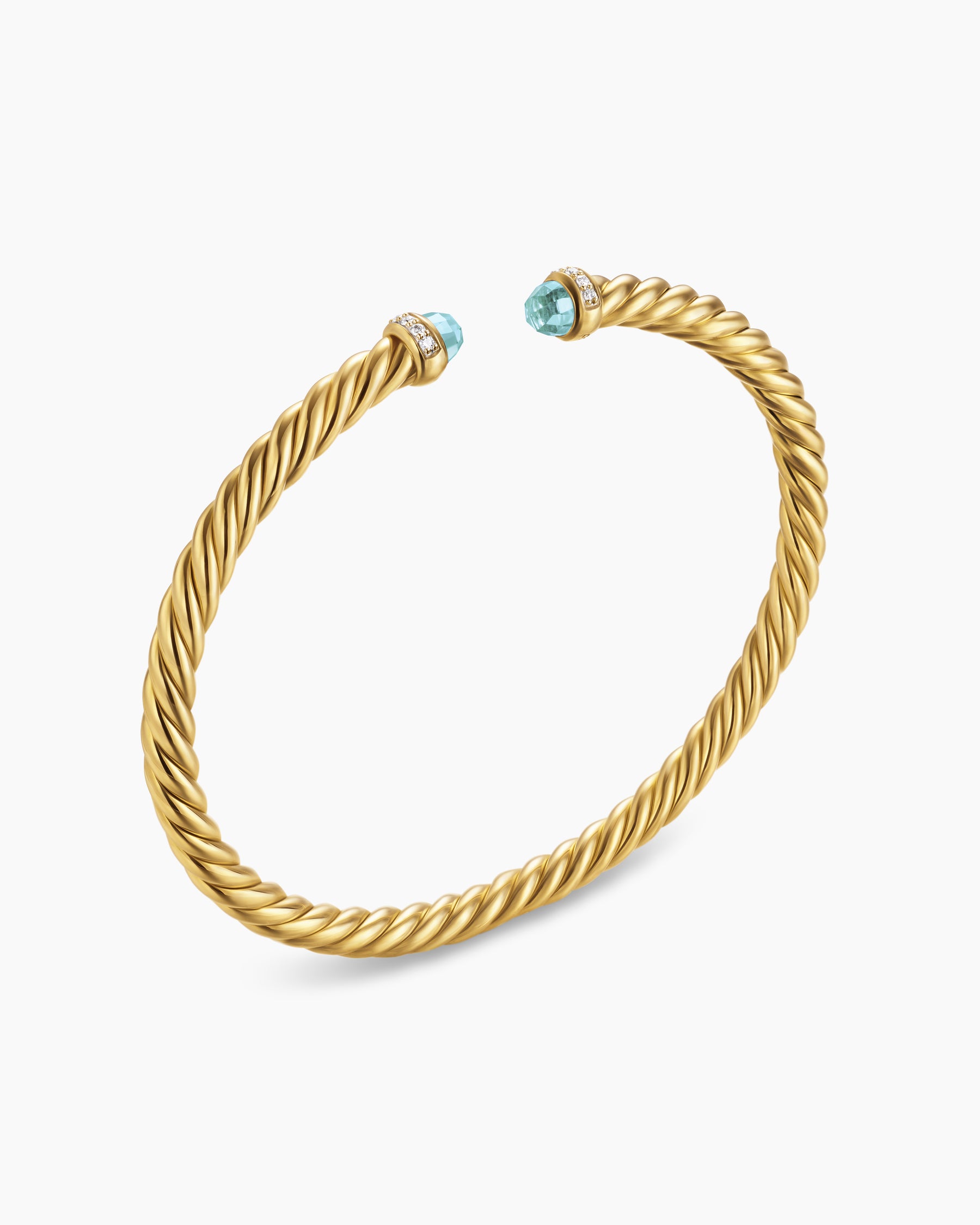 Cablespira Flex Bracelet in 18K Yellow Gold with Aquamarine and Diamonds, 4mm - Image 3