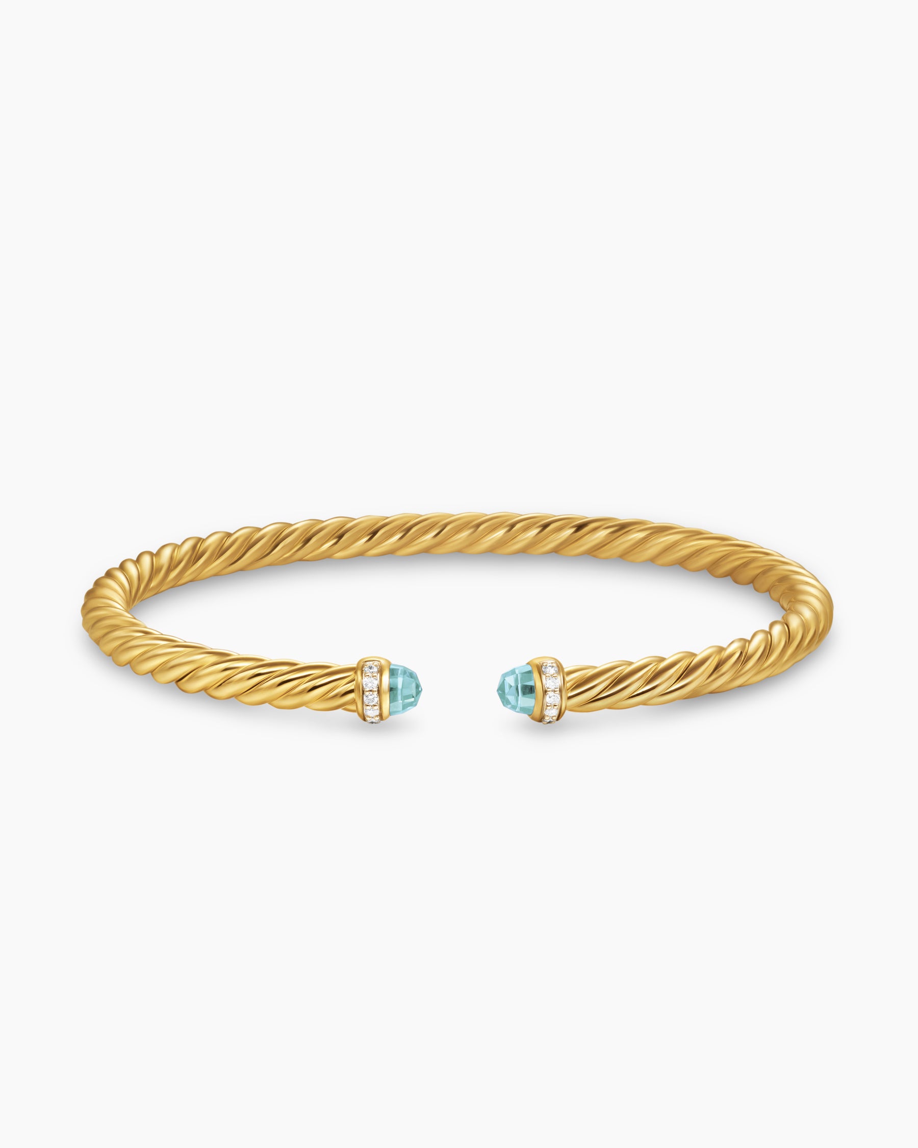 Cablespira Flex Bracelet in 18K Yellow Gold with Aquamarine and Diamonds, 4mm - Image 4