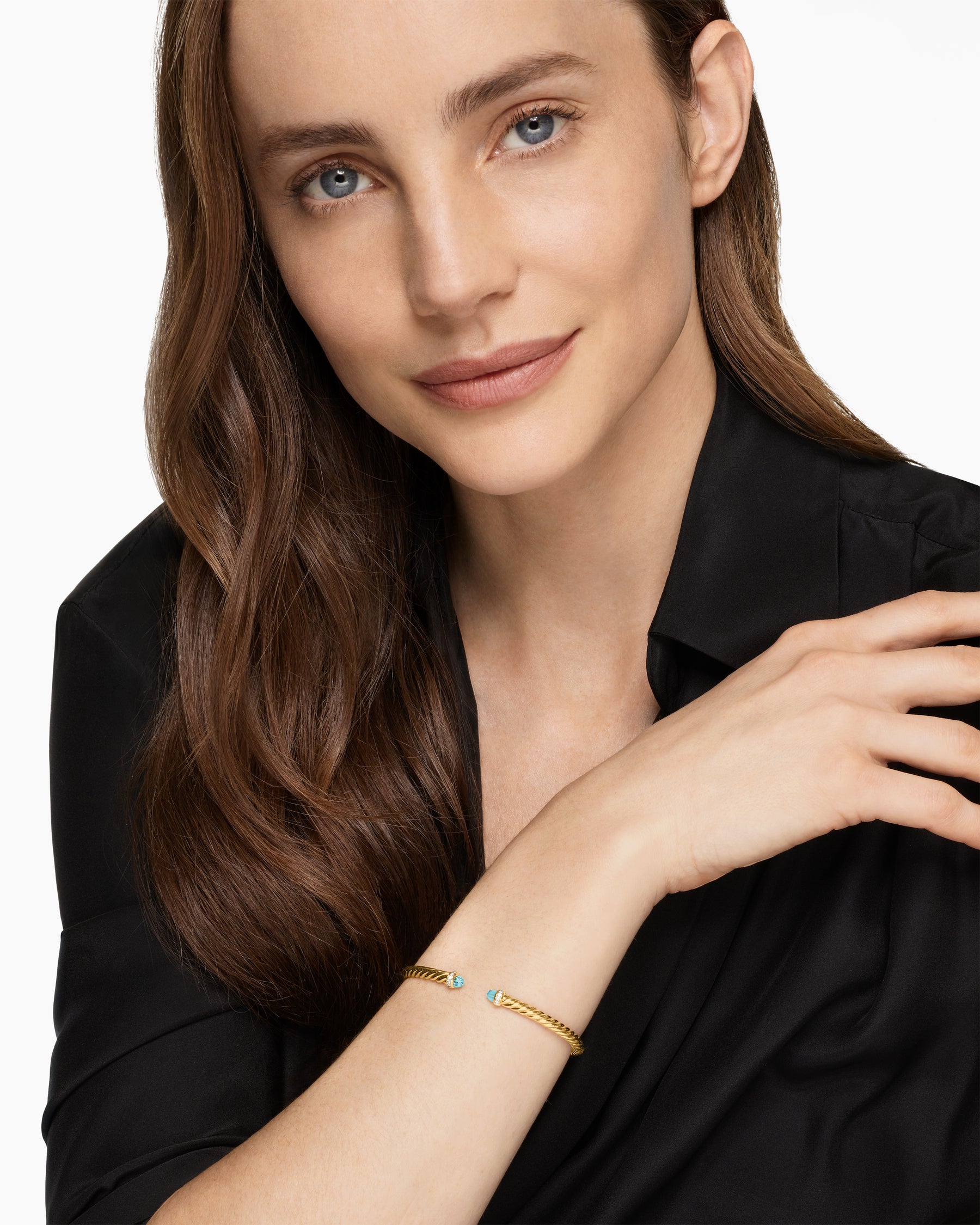 Alternative view of Cablespira Flex Bracelet in 18K Yellow Gold with Aquamarine and Diamonds, 4mm