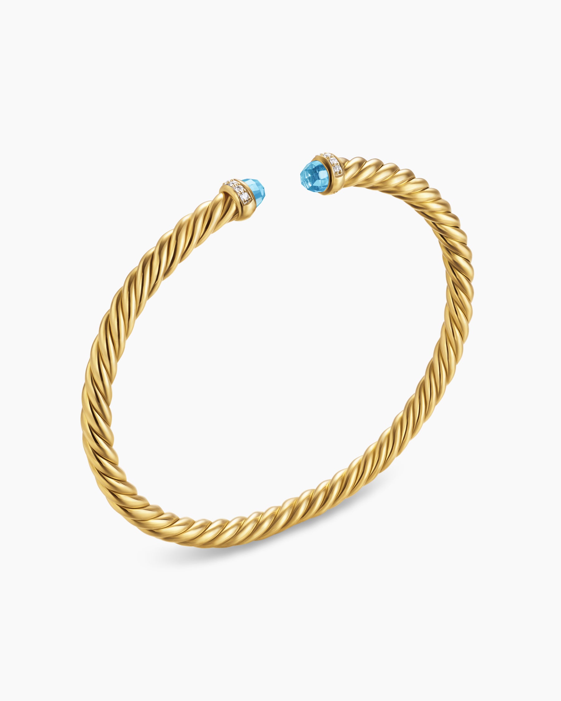 Alternative view of Cablespira Flex Bracelet in 18K Yellow Gold with Blue Topaz and Diamonds, 4mm