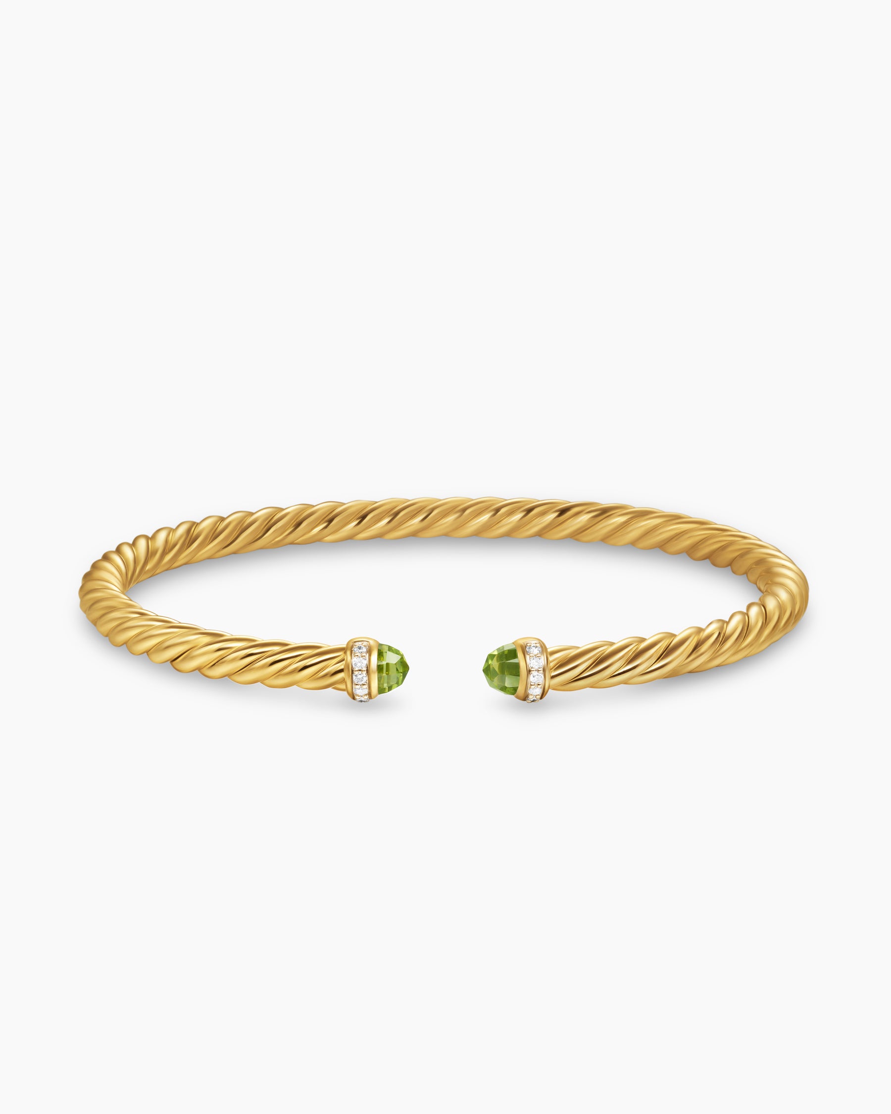 Cablespira Flex Bracelet in 18K Yellow Gold with Peridot and Diamonds, 4mm - Image 3