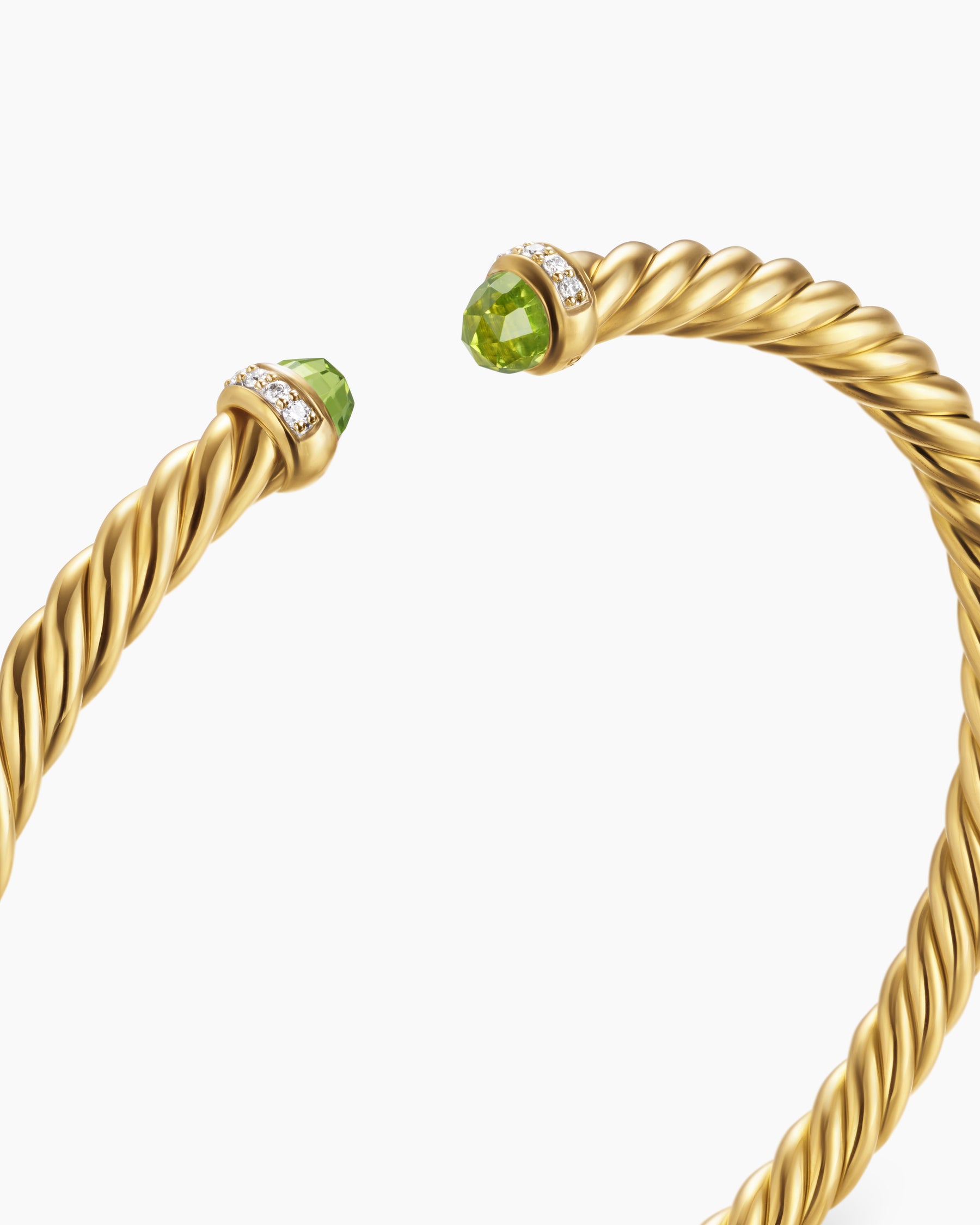 Cablespira Flex Bracelet in 18K Yellow Gold with Peridot and Diamonds, 4mm - Image 4