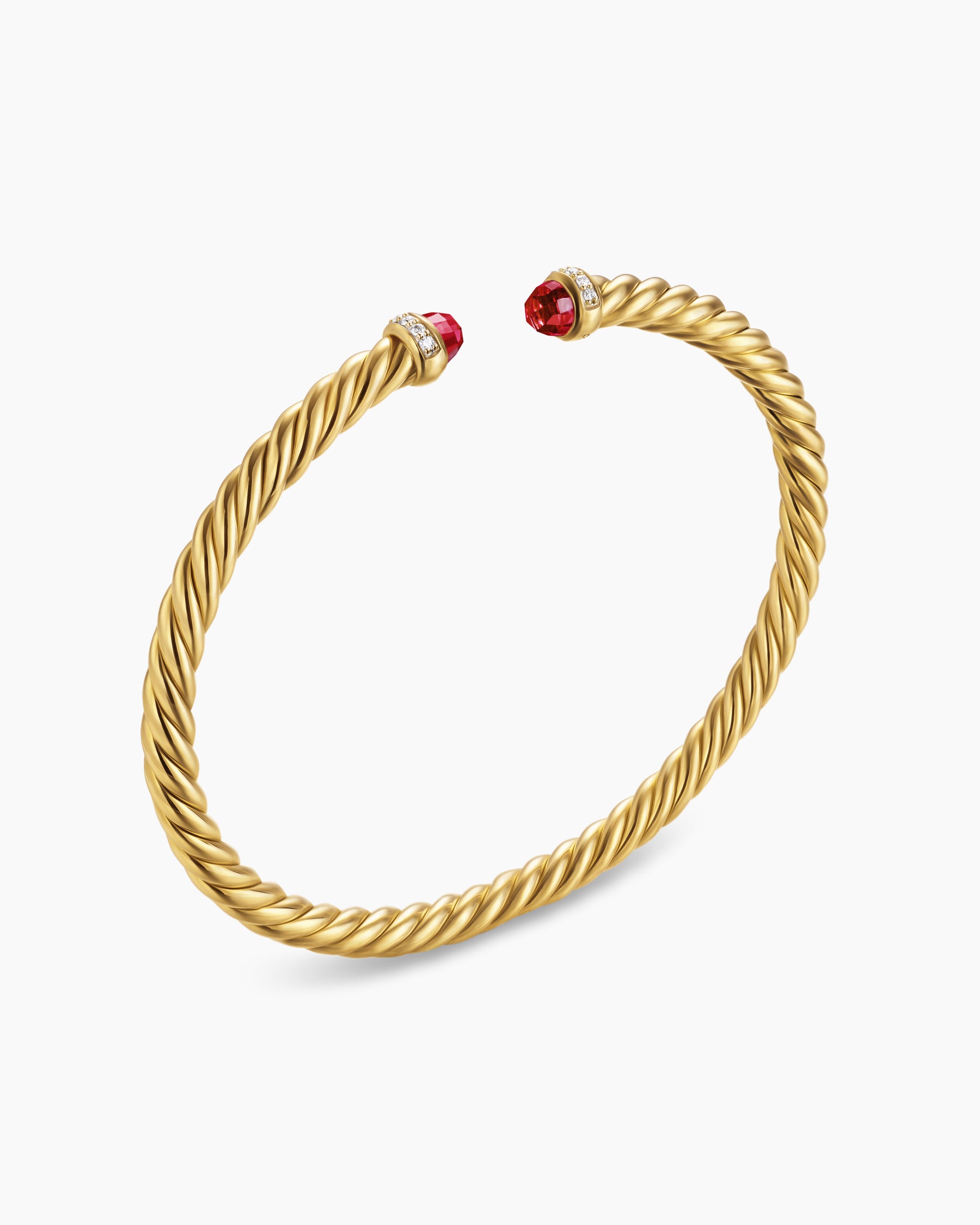 Alternative view of Cablespira Flex Bracelet in 18K Yellow Gold with Rhodolite Garnet and Diamonds, 4mm
