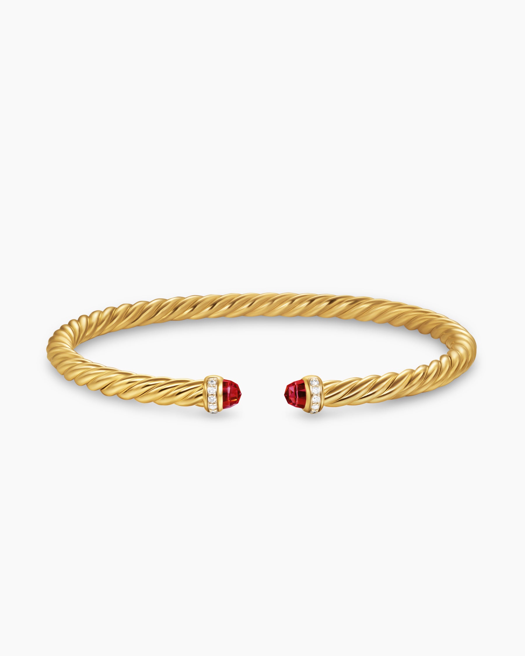 Cablespira Flex Bracelet in 18K Yellow Gold with Rhodolite Garnet and Diamonds, 4mm - Image 3