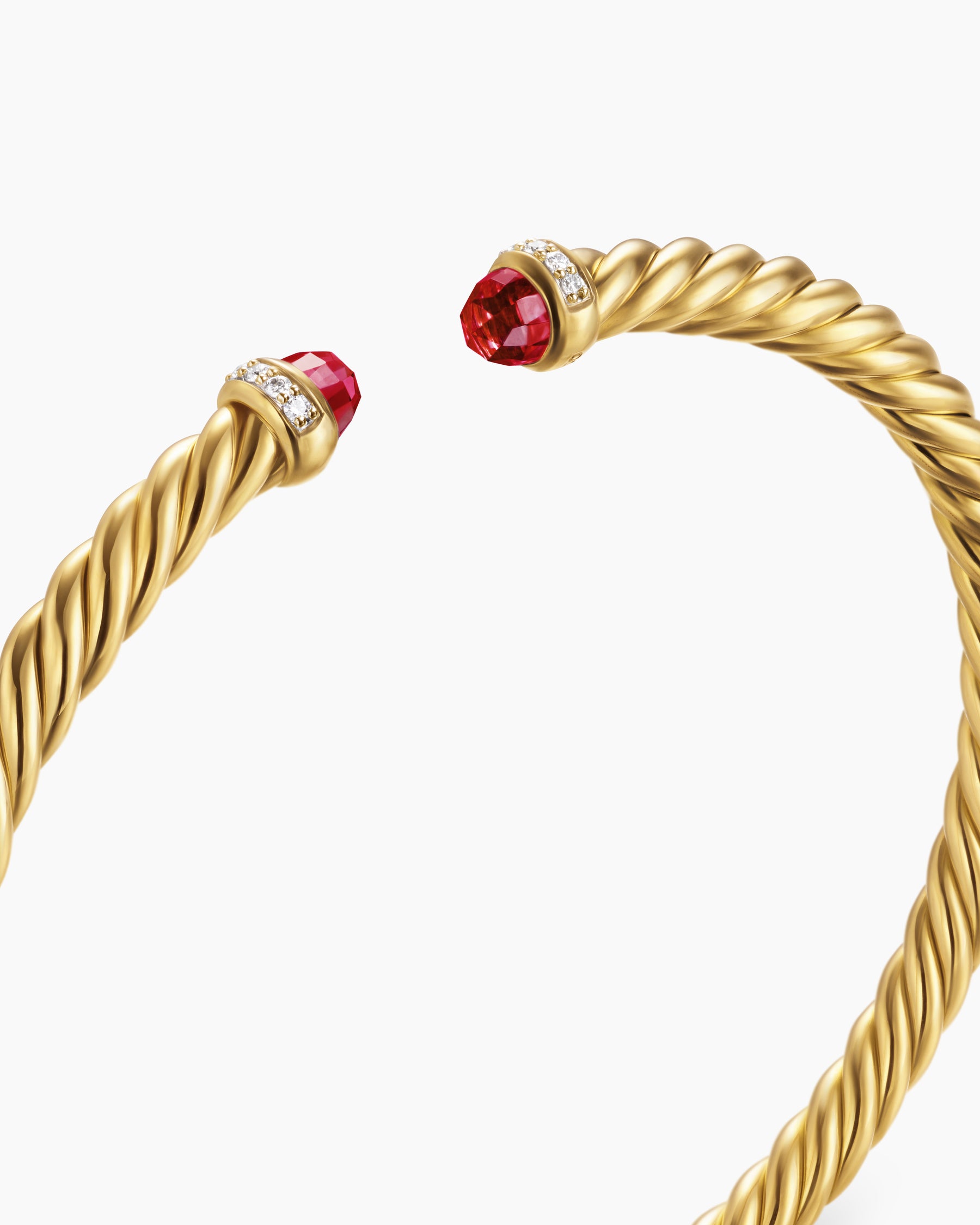 Cablespira Flex Bracelet in 18K Yellow Gold with Rhodolite Garnet and Diamonds, 4mm - Image 4