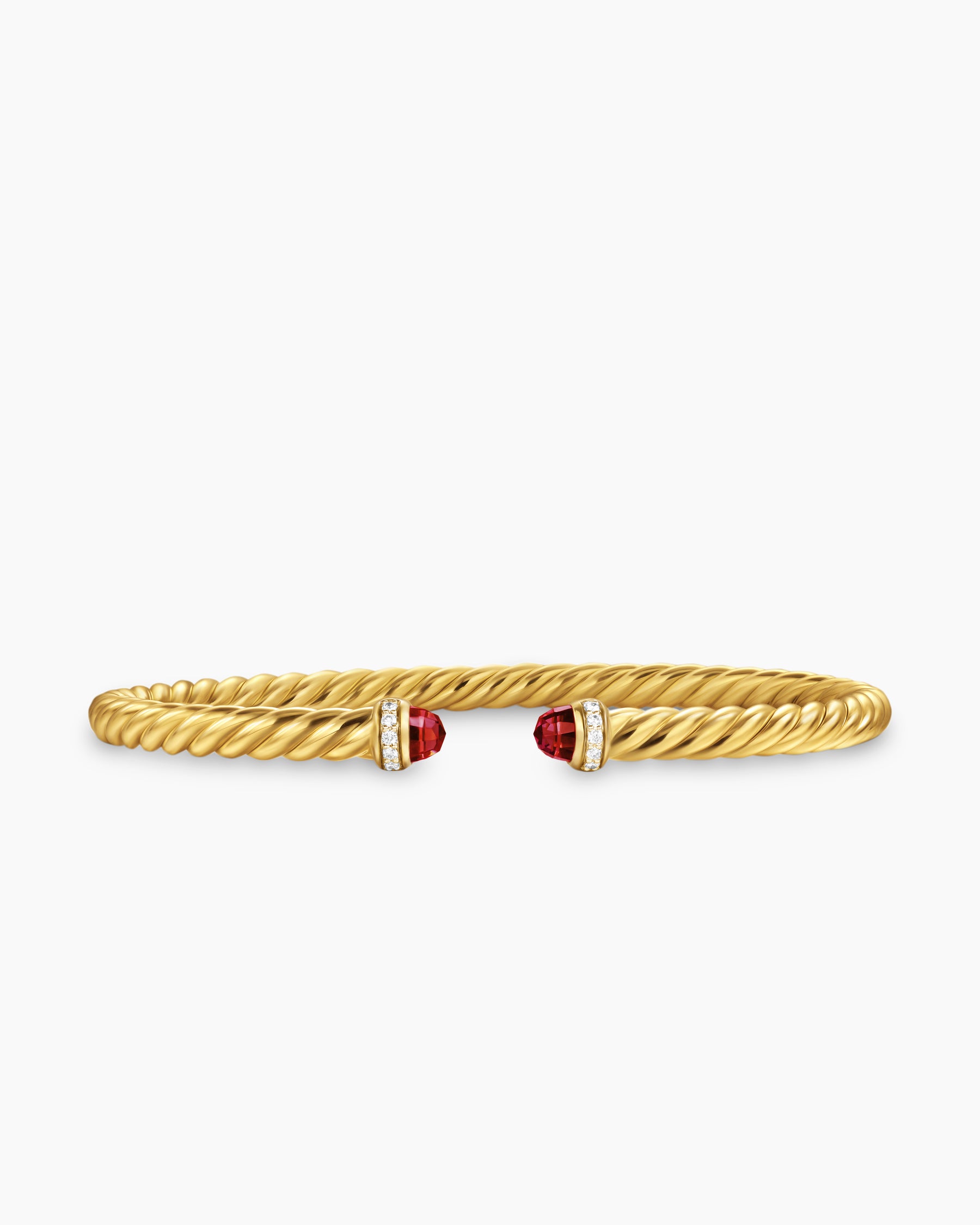 Cablespira Flex Bracelet in 18K Yellow Gold with Rhodolite Garnet and Diamonds, 4mm