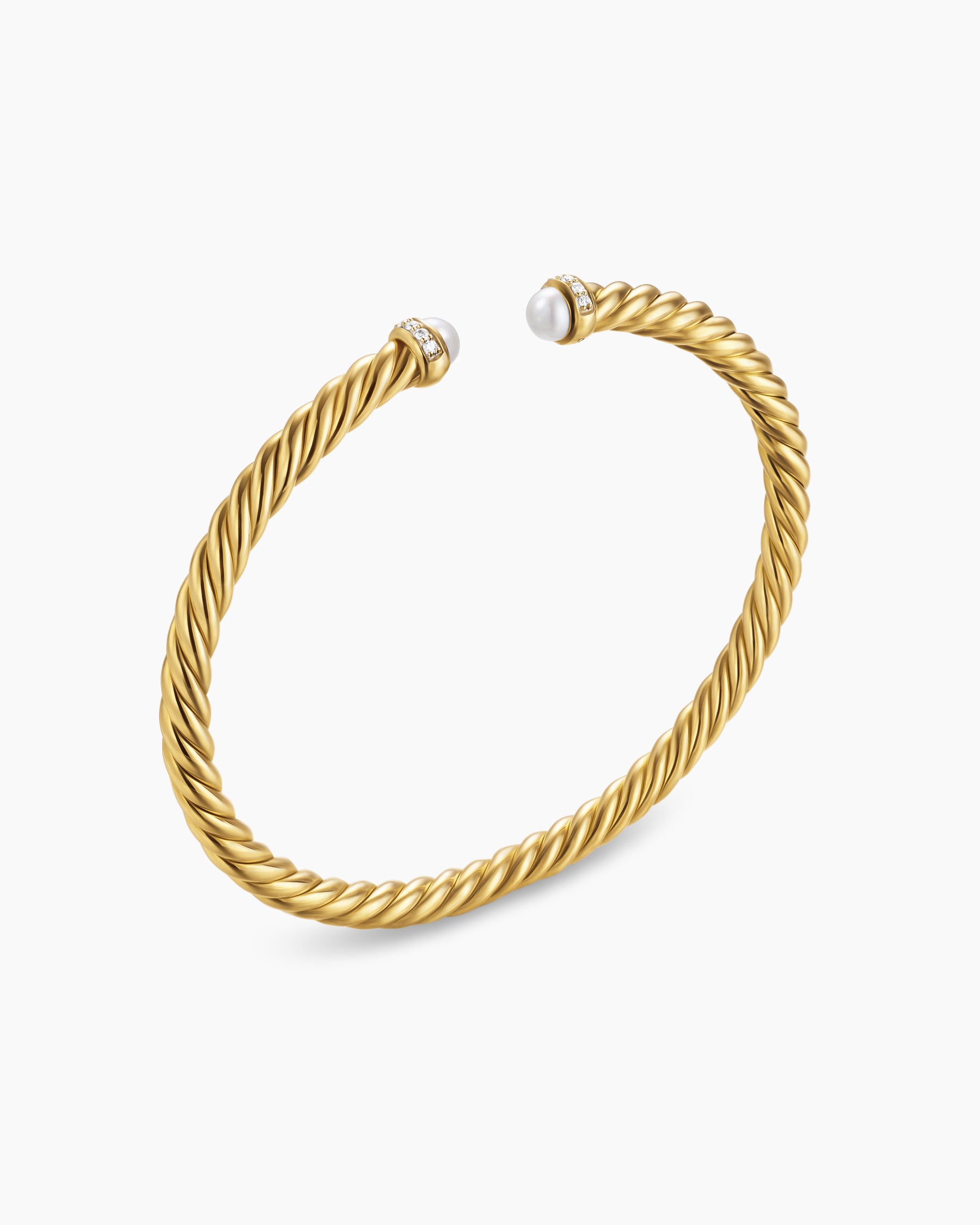 Alternative view of Cablespira Flex Bracelet in 18K Yellow Gold with Pearls and Diamonds, 4mm