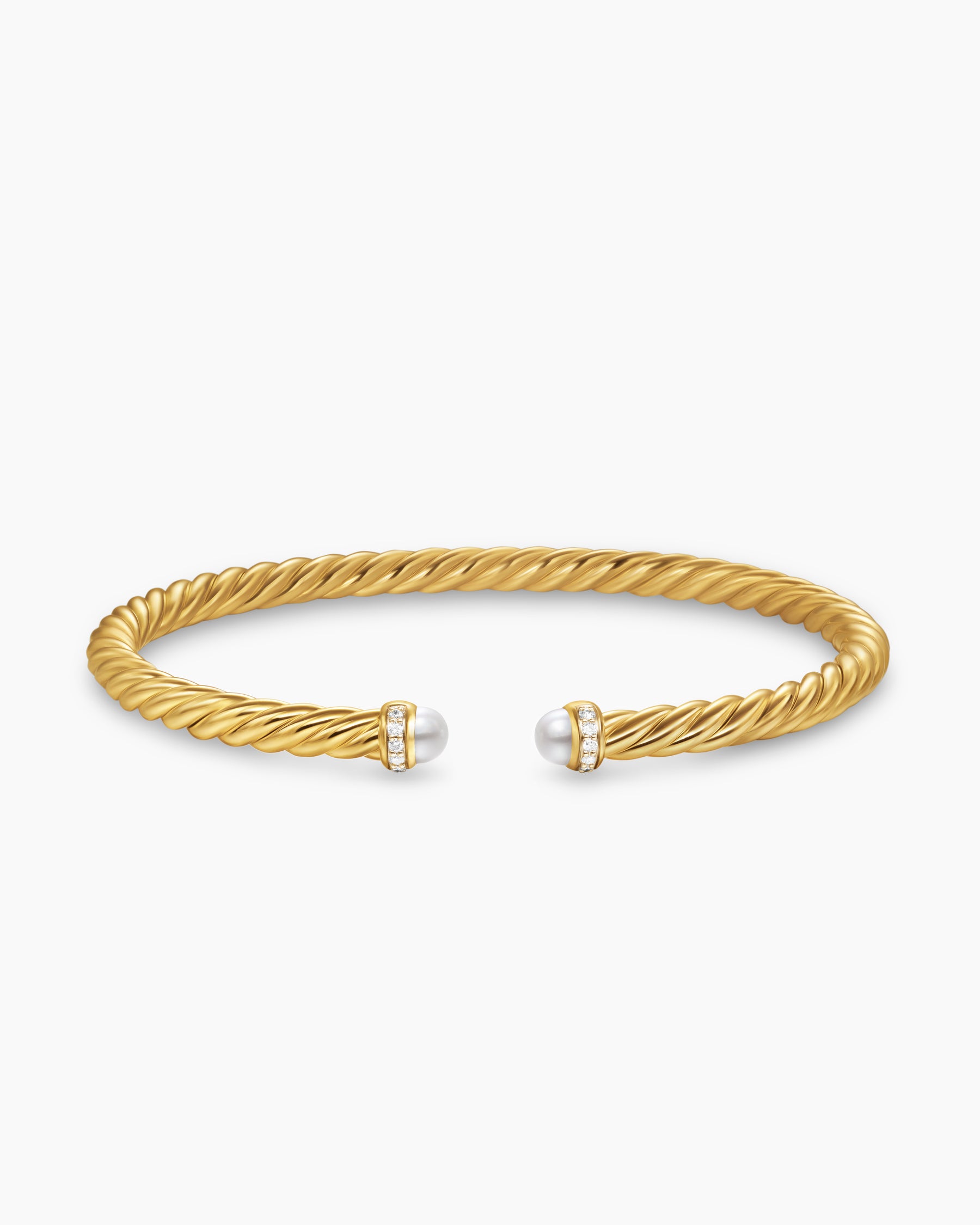 Cablespira Flex Bracelet in 18K Yellow Gold with Pearls and Diamonds, 4mm - Image 3