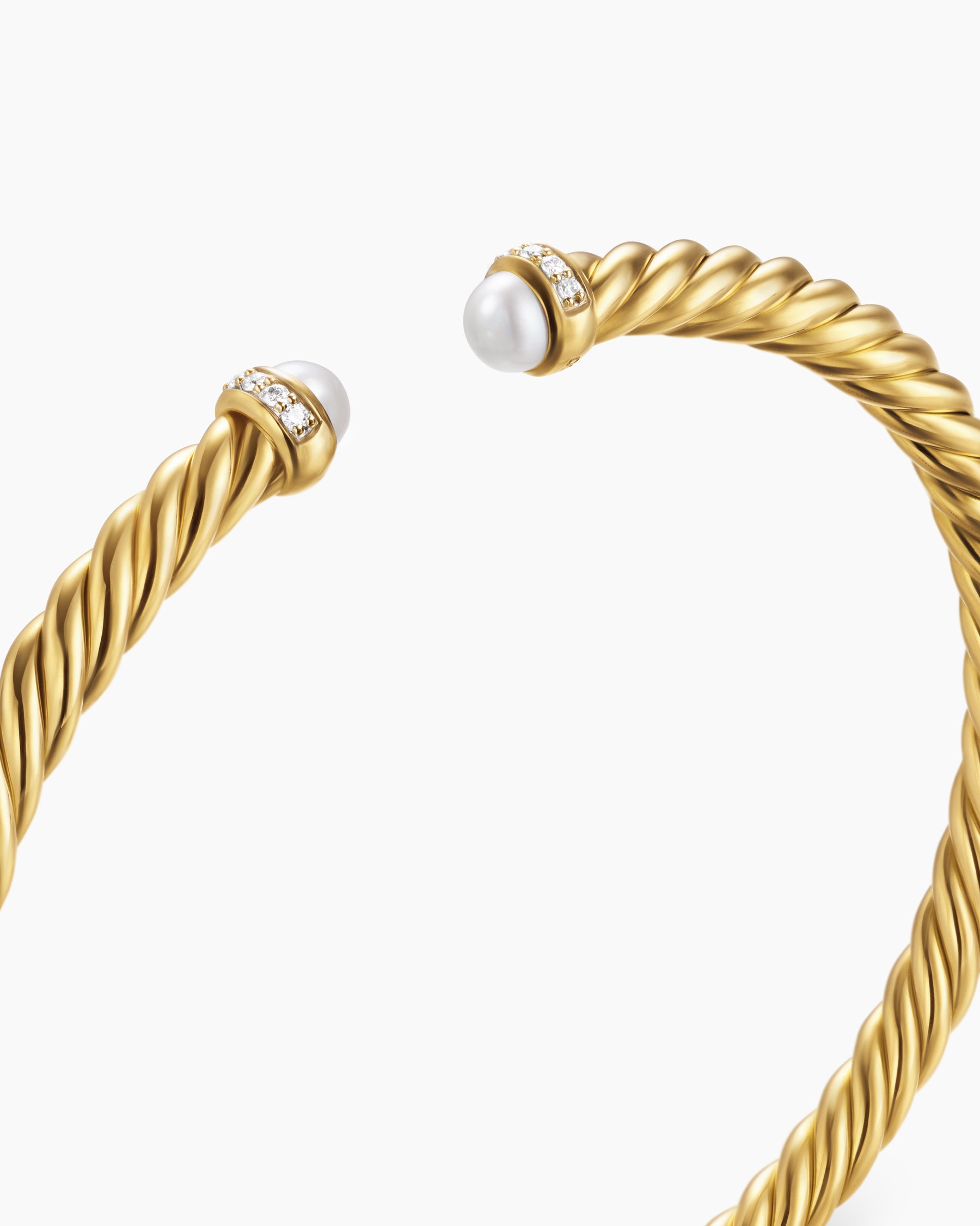 Cablespira Flex Bracelet in 18K Yellow Gold with Pearls and Diamonds, 4mm - Image 4