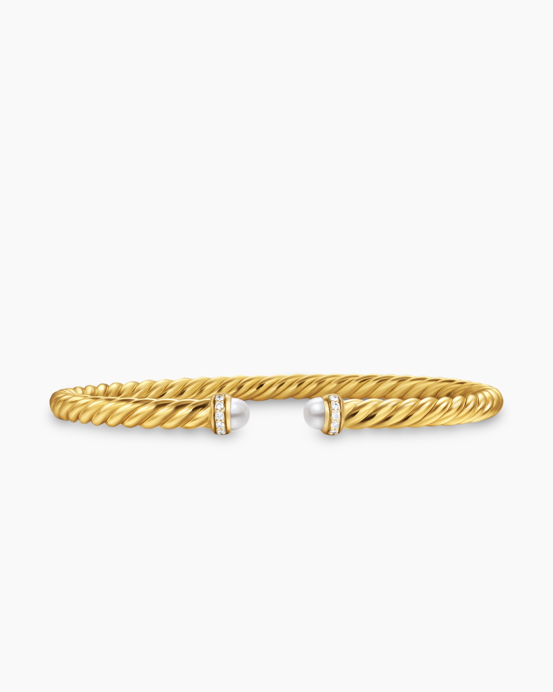 Cablespira Flex Bracelet in 18K Yellow Gold with Pearls and Diamonds, 4mm