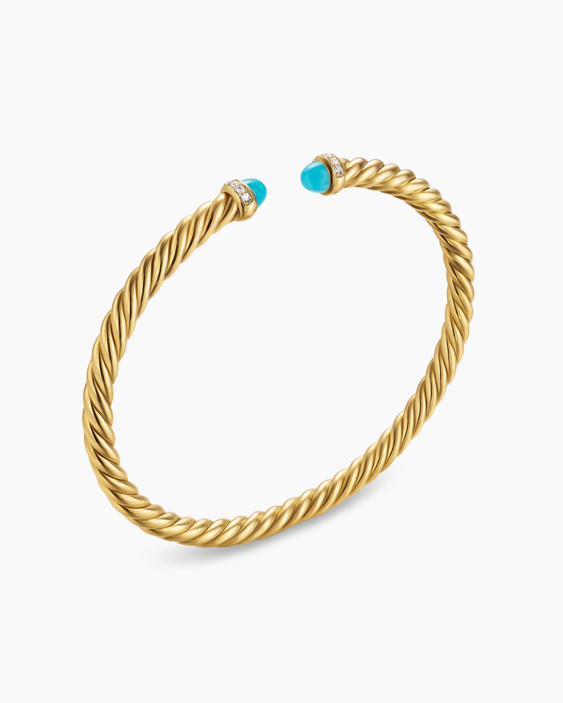Cablespira Flex Bracelet in 18K Yellow Gold with Turquoise and Diamonds, 4mm - Image 3
