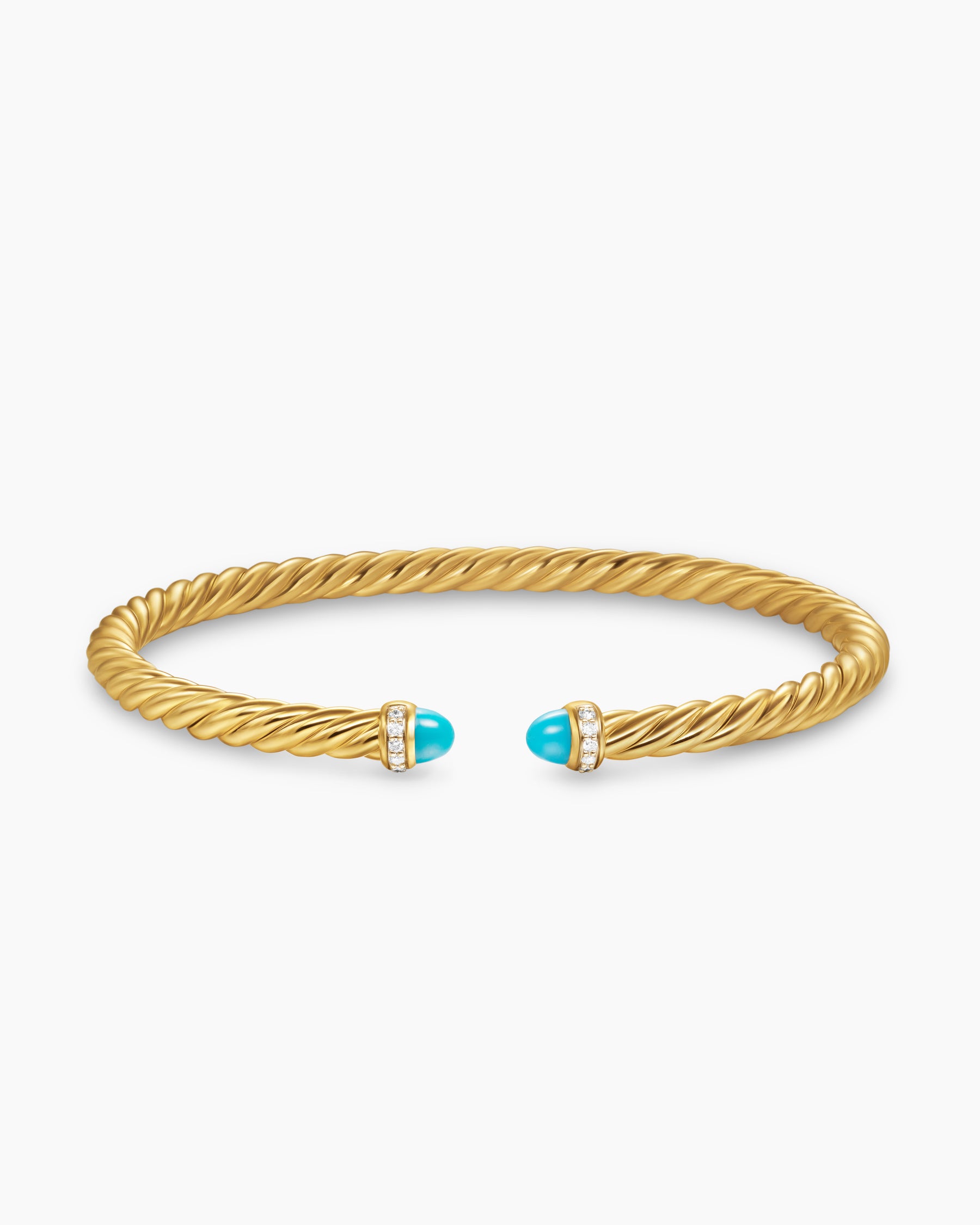 Cablespira Flex Bracelet in 18K Yellow Gold with Turquoise and Diamonds, 4mm - Image 4